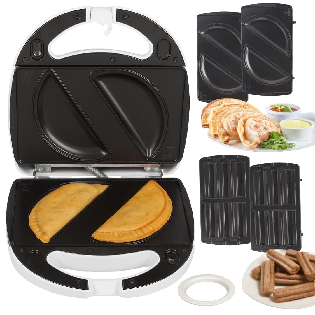 CucinaPro Empanada and Churro Maker Machine- Cooker w 4 Removable Plates- Easier than Empanada Press or Churro Press- Includes Dough Cutting Circle for Easy Dough Measurement