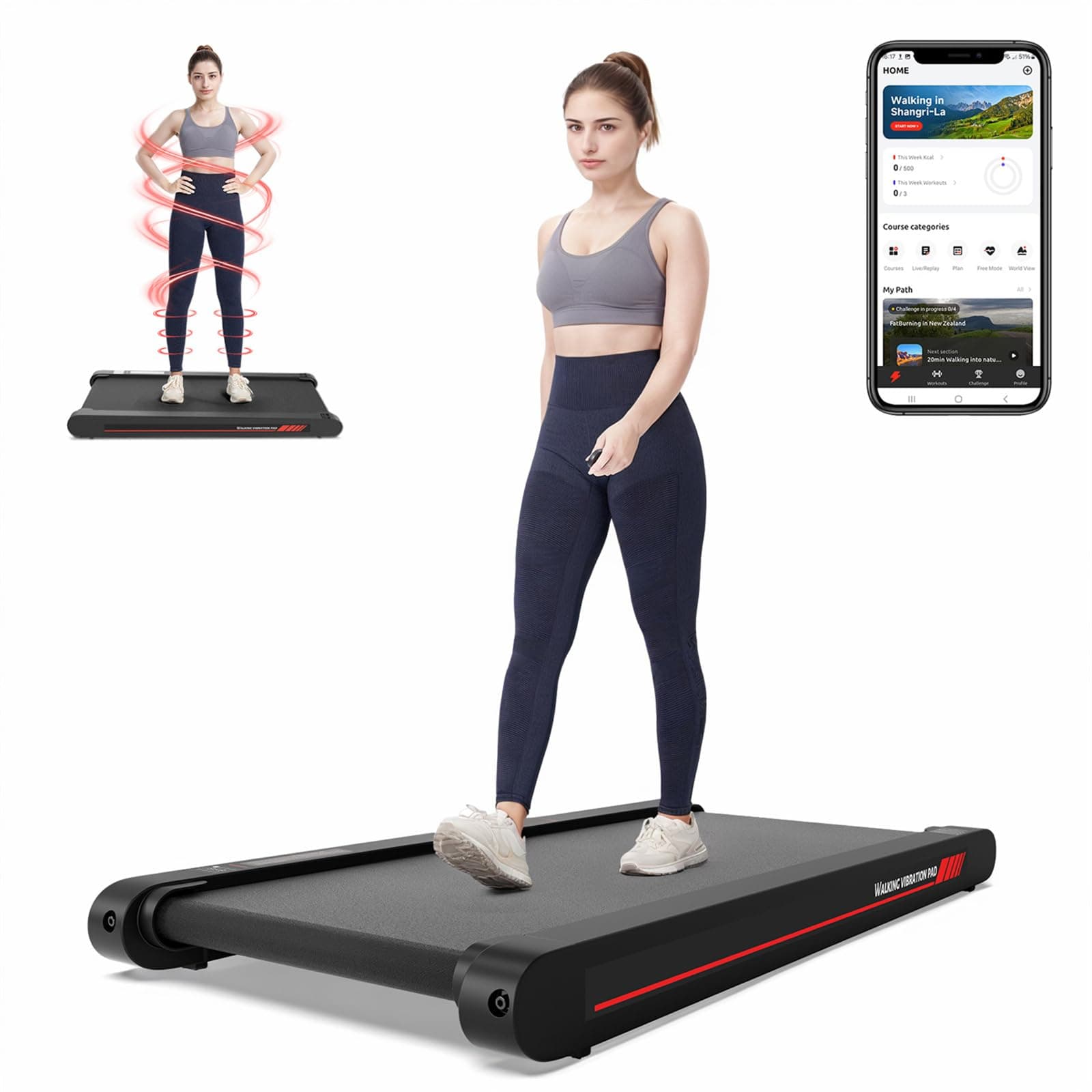 Sperax Walking Vibration Pad with APP, 3 in 1 Under Desk Low Noise Vibration Walking Treadmill Pad with Remote Control, Portable Treadmill for Home Office