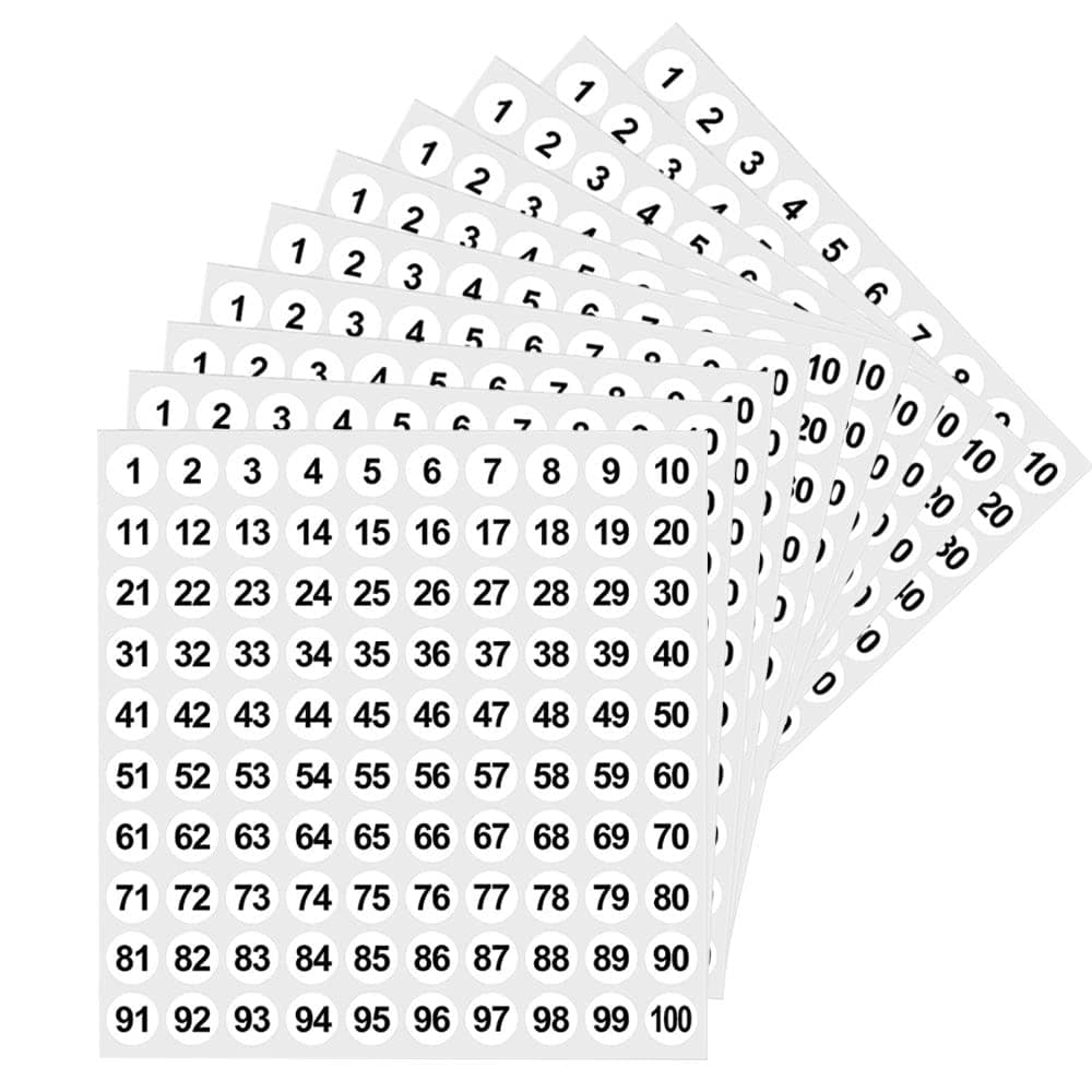 LICQIC 10 Sheets Small Self Adhesive Number Stickers, 1 to 100 Sticky Round Number Labels for Sorting, Organizing, Storage Boxes, Lockers, Office&School Supplies, 10 mm