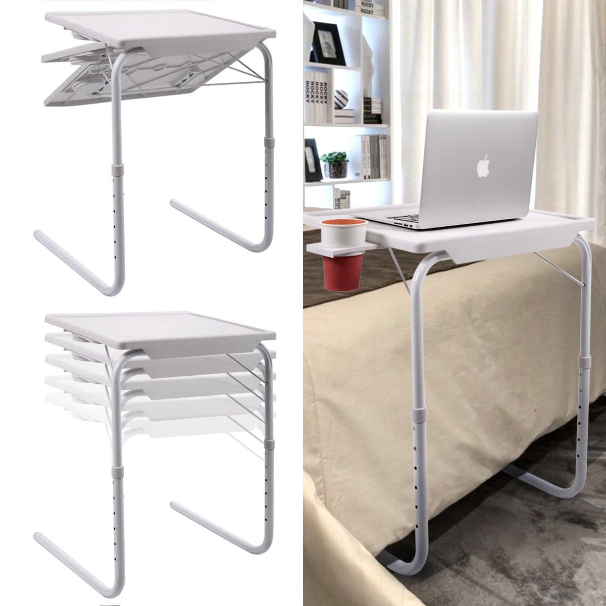 2 PCs Table Mate 2 Smart Folding Table II TV Tray Fold-able Laptop Holder Adjustable Height Cup Tray Desk by Scream Store
