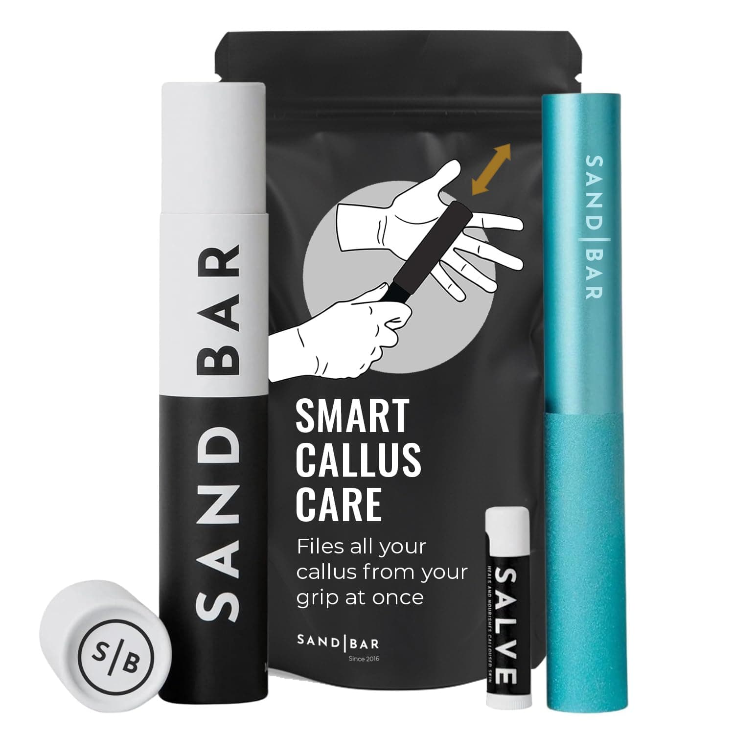 SandBar Callus Remover Tool, File for Hands, Durable Aluminum Tool Callus Shaver, Palm and Heel Dead Skin Removal, Includes Nourishing Salve, Ideal for Athletes, Climbers, and Gym Enthusiasts - Blue