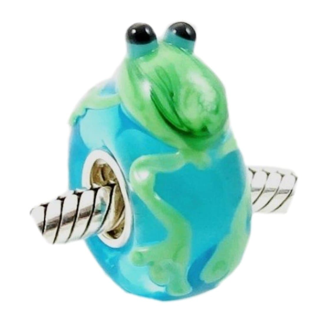 .925 Solid Sterling Silver Cute Sweet Frog Charm Glass Bead