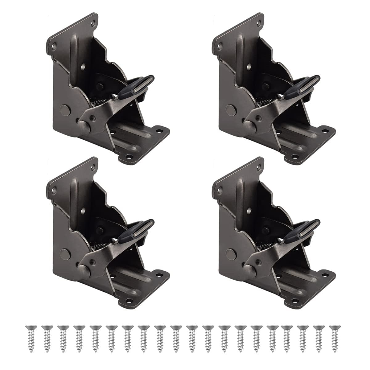 EnenesFolding Brackets 4 PCS Lock Extension Support for Table Bed Leg Bronze Steel Foldable Hinge Hardware with Screws (Black)