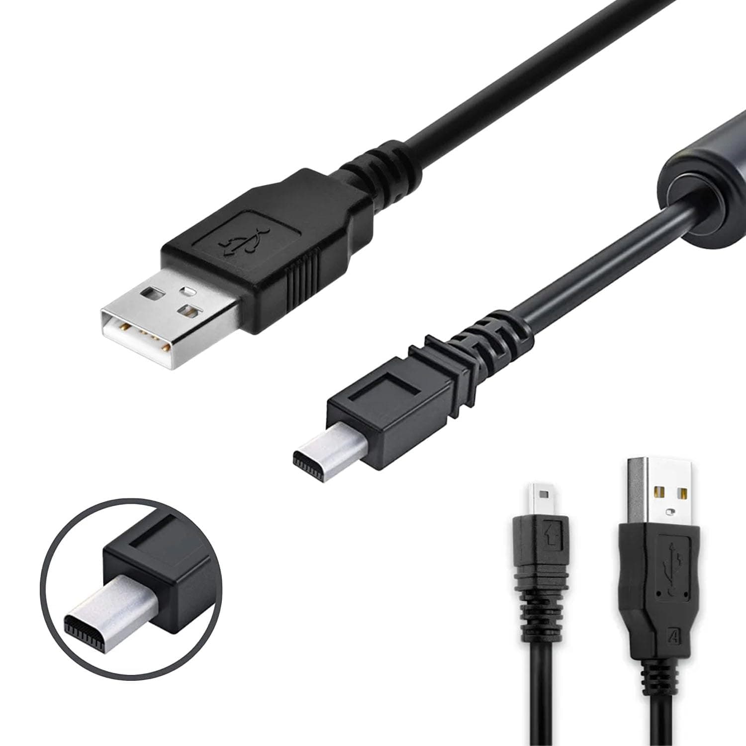 Black USB 2.0 A to 8-Pin Mini B Cable w/Ferrite - 1M/3ft for digital camera MP3 of Nikon/Fuji/Sony/Olympus/Panasonic
