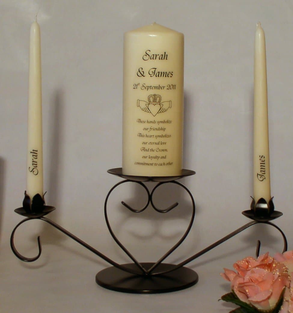 Eden Candles Personalised Claddagh Unity candle set including holder