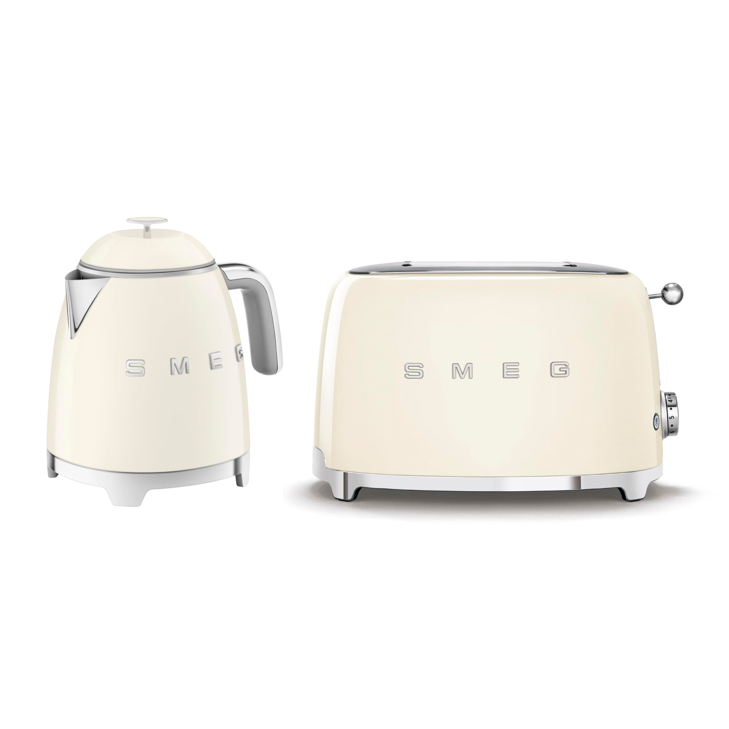 Smeg 50’s Style Retro Range Breakfast Set, 0.8L 1400W Mini Kettle and Multi-Functional Control 2-Slice 950W Toaster, Cream, KLF05CRUK/ TSF01CRUK