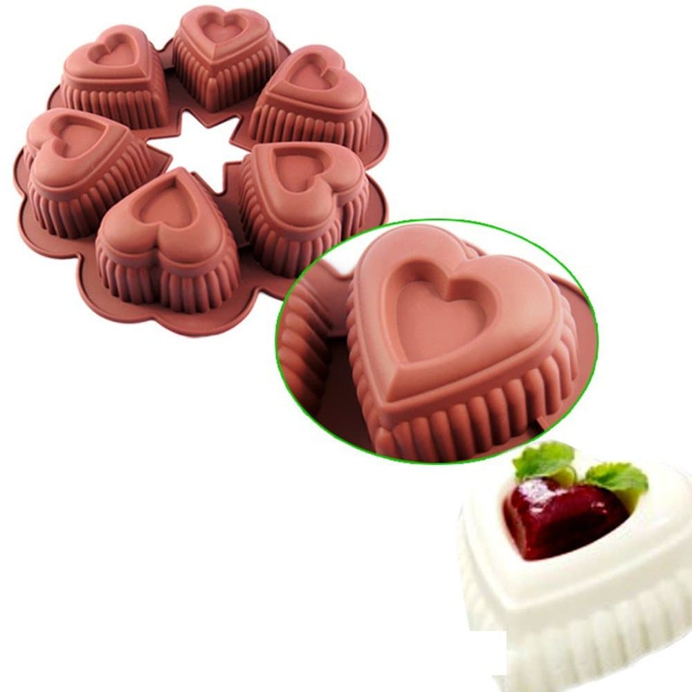 6-Cavity Love-shaped lace pattern silicone cake pan DIY baking mold Creative Valentine's Day Gift.
