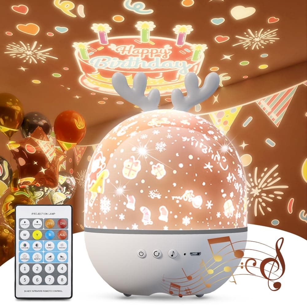 4-in-1 Night Light Projector with Timer and Remote Control for Kids Gift, USB Rechargeable Night Lamp 360°Rotatable Sound Machine Baby Sleep Lighting Starry Projector for Baby Children Teen Adult