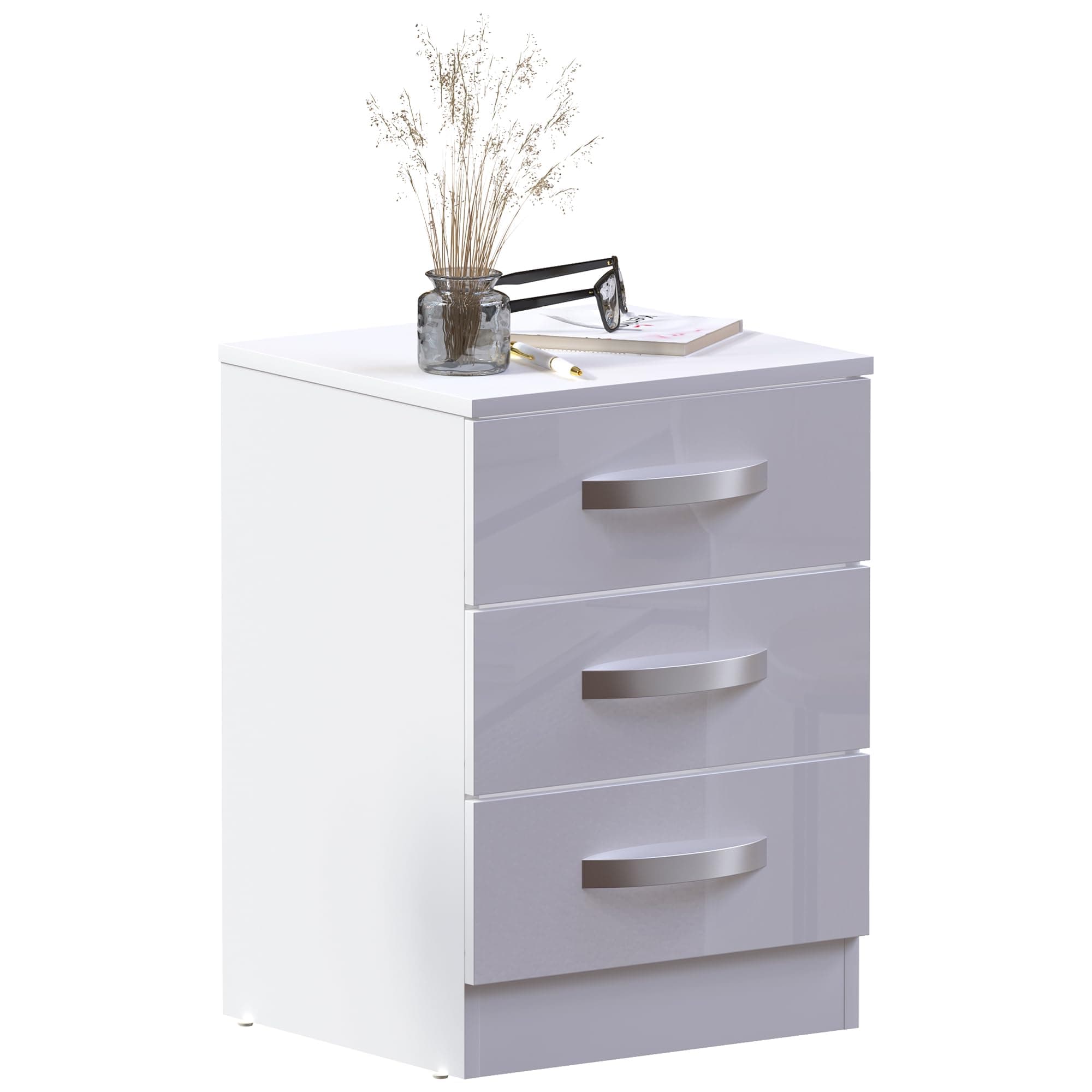 Vida Designs Hulio 3 Drawer Bedside Cabinet, White