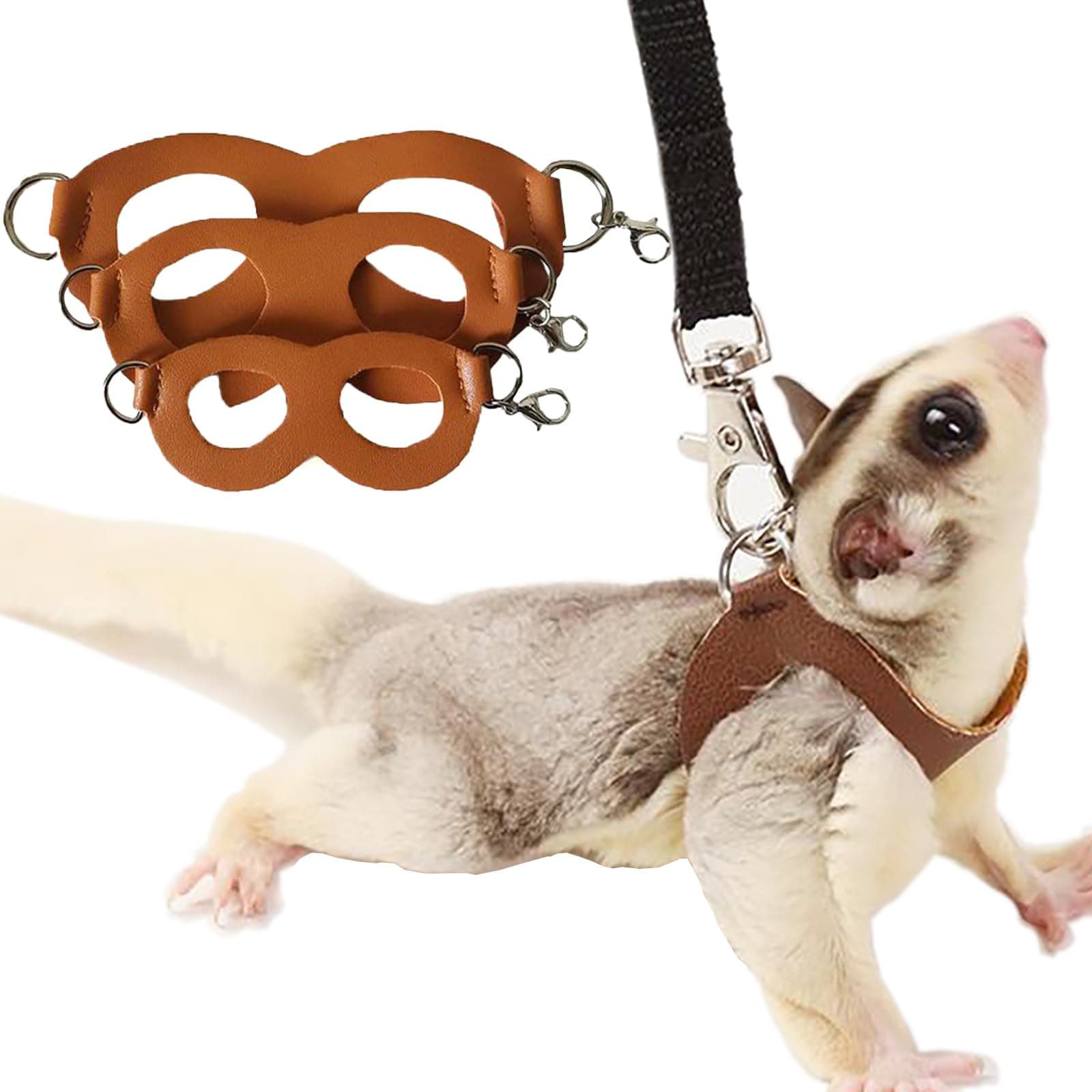 3 Pack Sugar Glider Harness and Leash Set Small Animal Training Walking Vest for Squirrel Hamster Rat-Brown