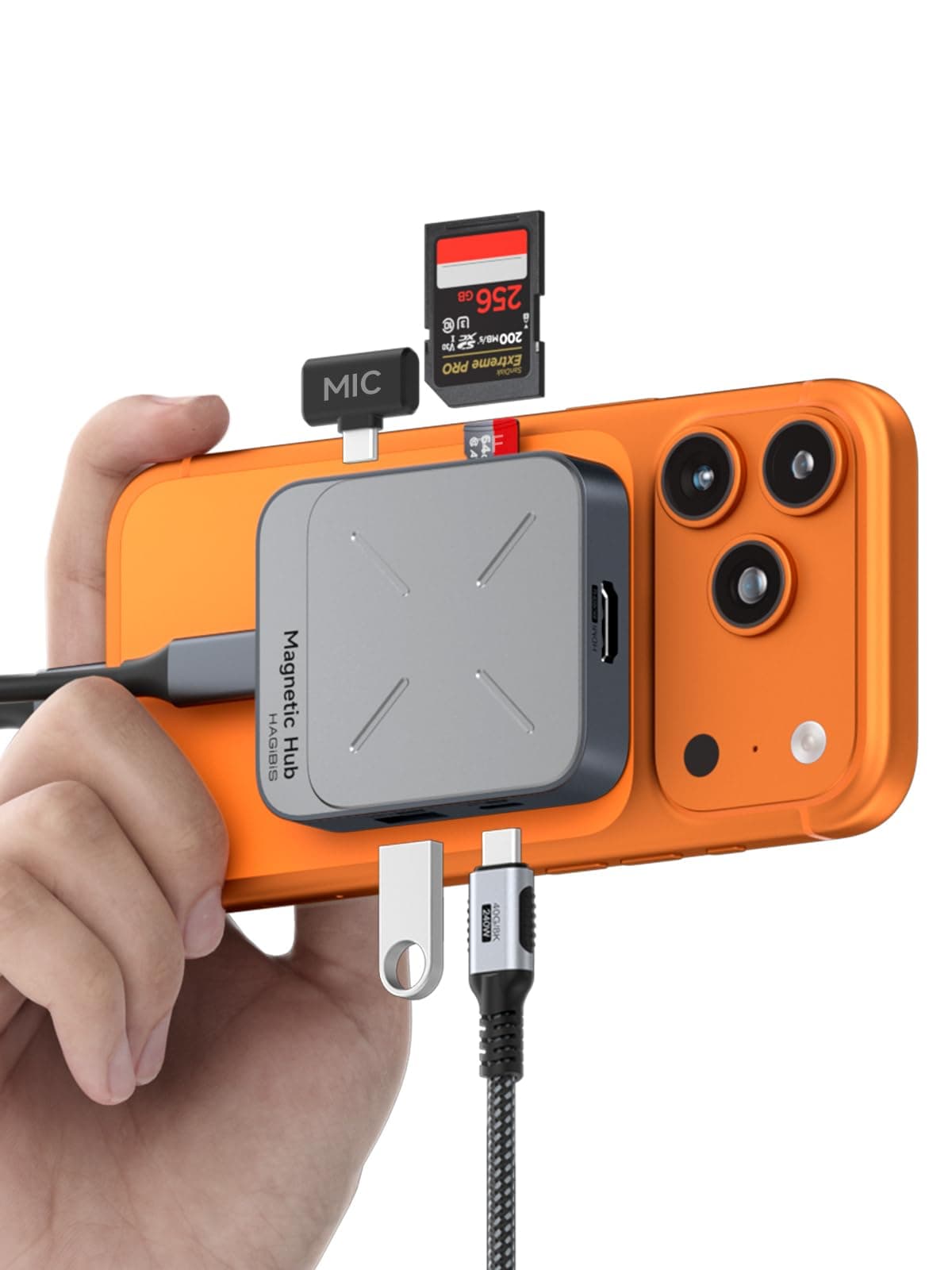 Hagibis Magnetic USB C Hub with Magsafe for iPhone 17 16 15 Pro Max, 7 in 1 Type-C Docking Station 4K@60Hz HDMI SD3.0 TF3.0 Card Solt 100W PD 10Gbps USB-C AUX for MacBook Pro Air, iPad Pro (TC100)