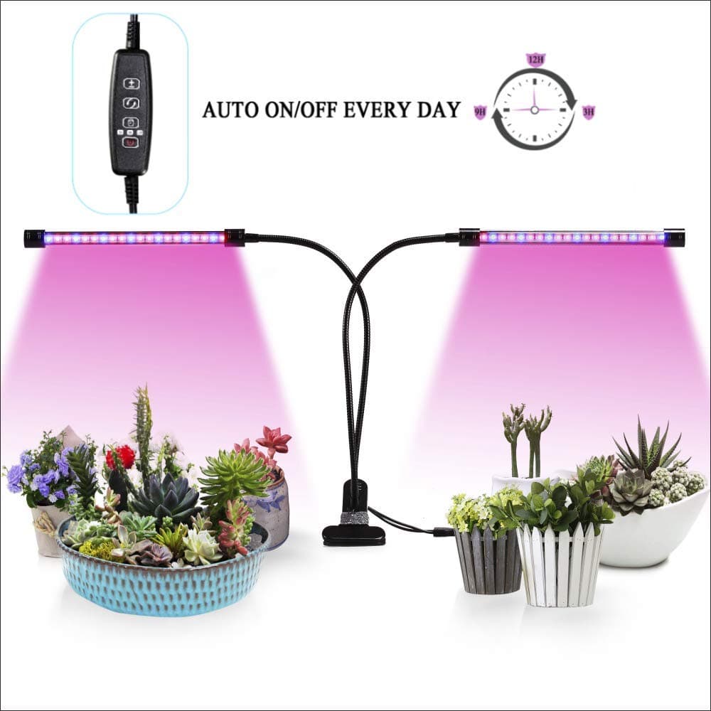 Led Grow Lights,Auto ON/Off Timer 40W 40 LED Shengsite Dual Head Growing Light for Indoor Garden Greenhouse Plants,3/9/12H Memory Timing,5 Dimmable Levels