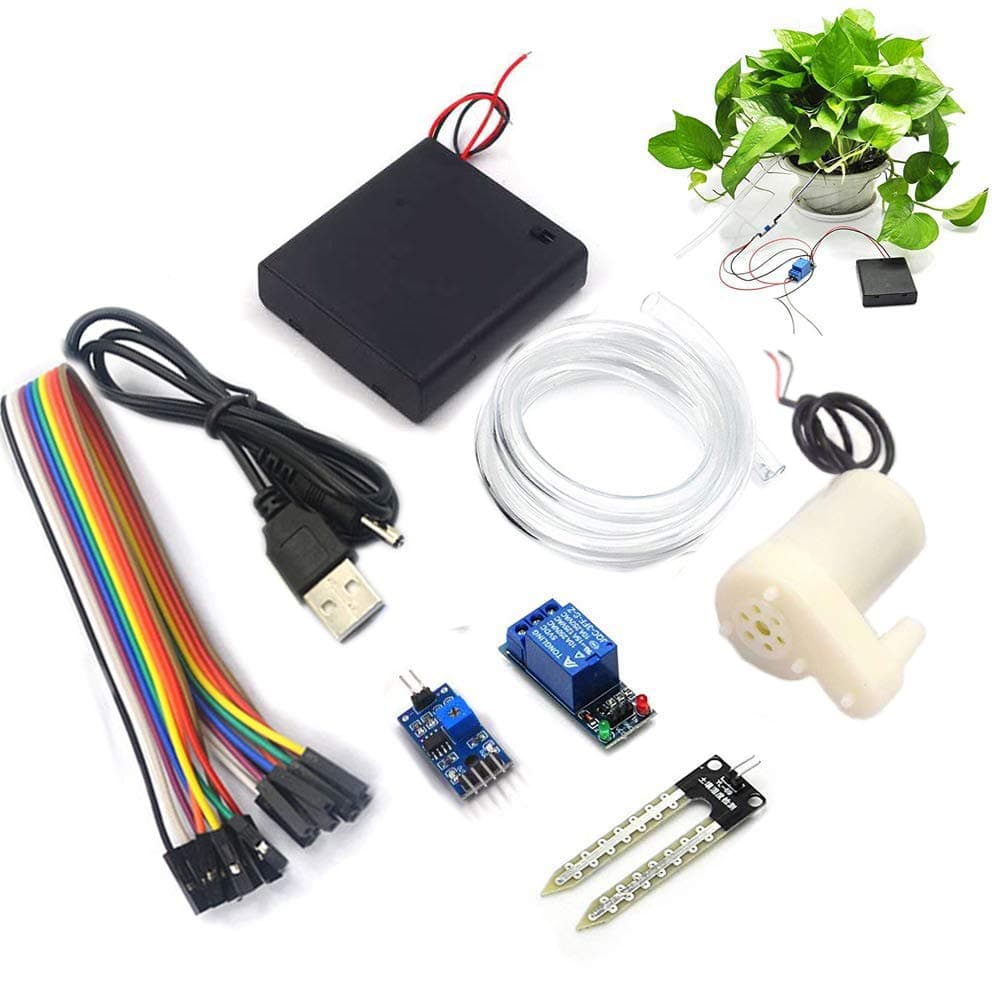 RUNCCI-YUN Automatic Irrigation DIY Kit Self Watering System,with Soil Moisture Sensor 5V Relay Module and Water Pump+0.5M Vinyl Tubing for Arduino Garden DIY Kit
