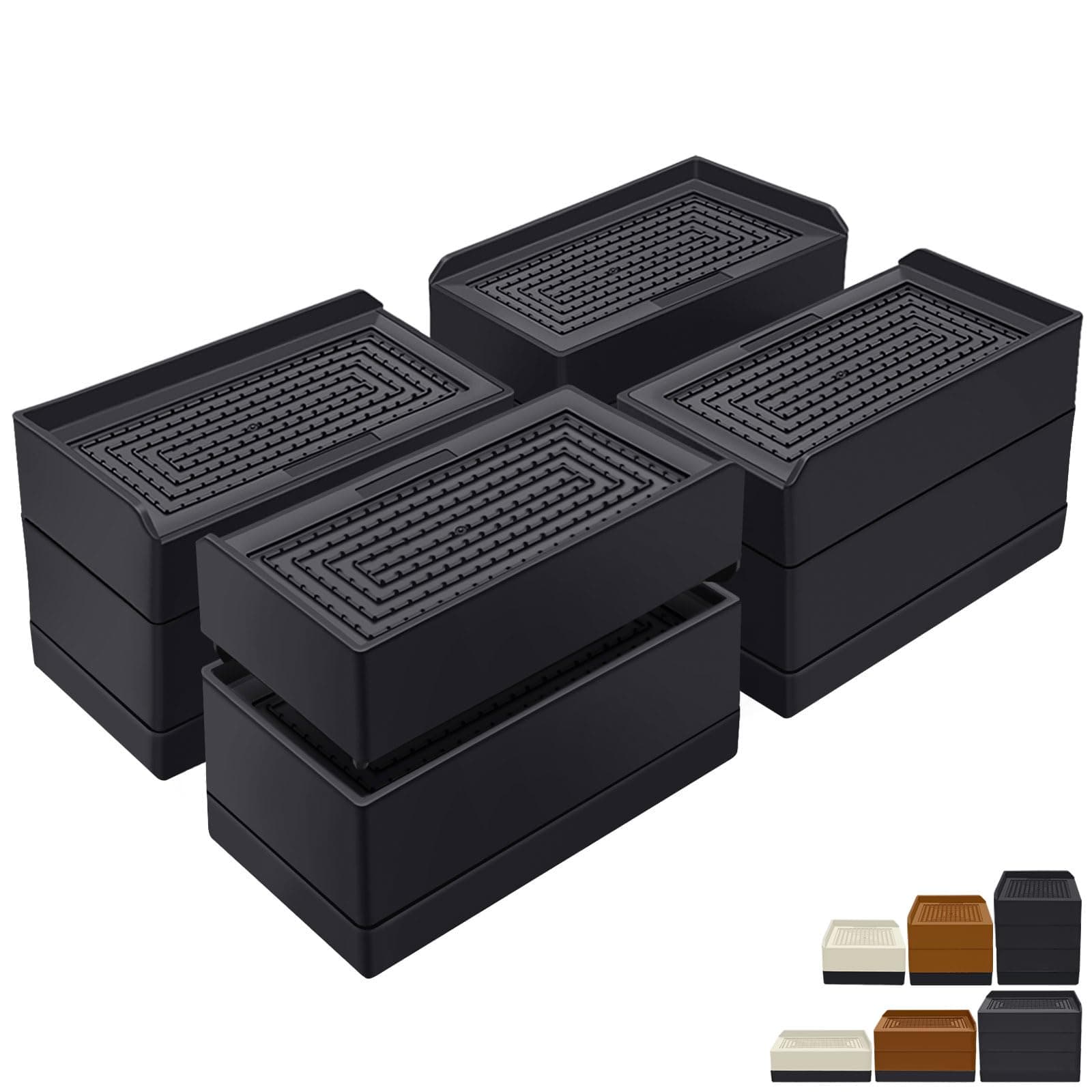 ANNKUT Rectangle Bed Risers, 3 Inch Heavy Duty Adjustable Furniture Risers for Bed Sofa Table and Couch Lift,Support Up to 1,300 Lbs (4 Pack-Black)