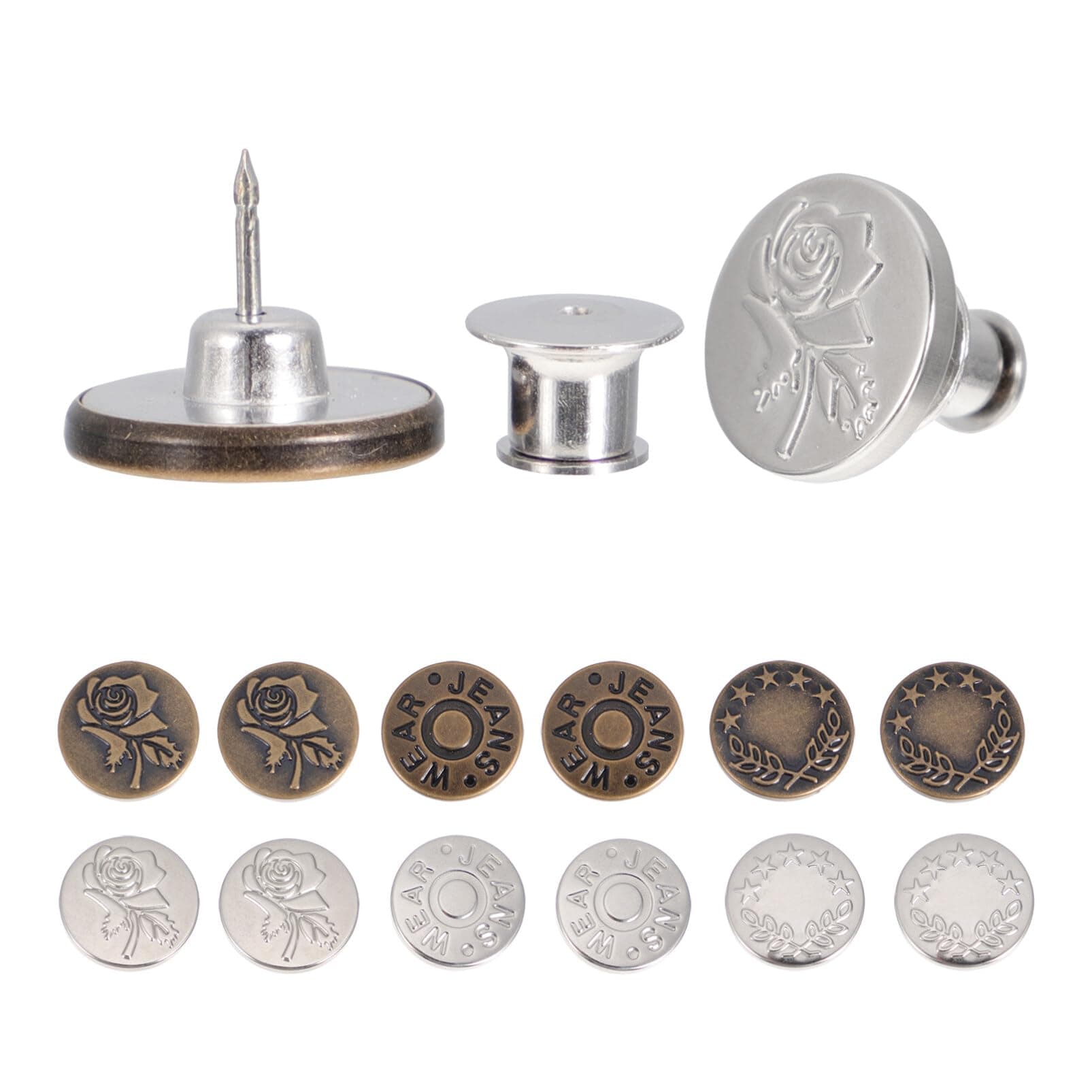 Healifty 12pcs Jeans Button Tack Buttons Snap Fastener Press Studs Replacement Jean Buttons Adjustable Instant Button Nail Free Waist Buckle Adjustable for Sewing Crafts DIY Clothes