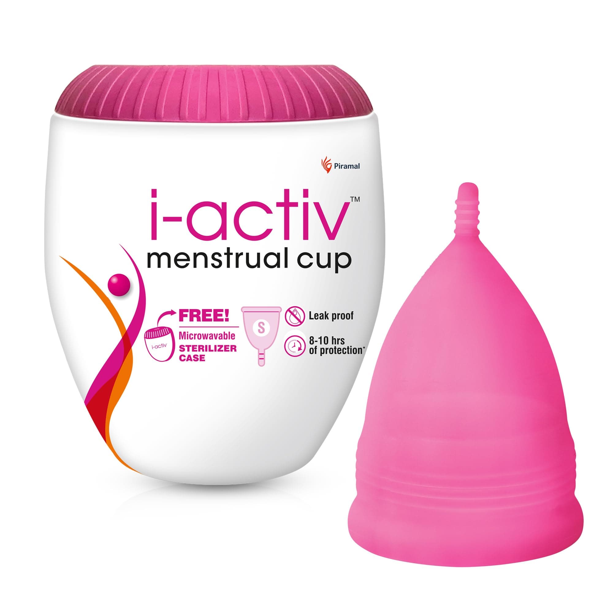 i-activ Menstrual Cup Small Size | Free Sterilizer Case | Rash-Free, Leak-Free & Ultra Soft Period Cups For Women | Mensurational Cup | 100% Medical Grade Silicone | 8-10 hrs protection | Pack of 1