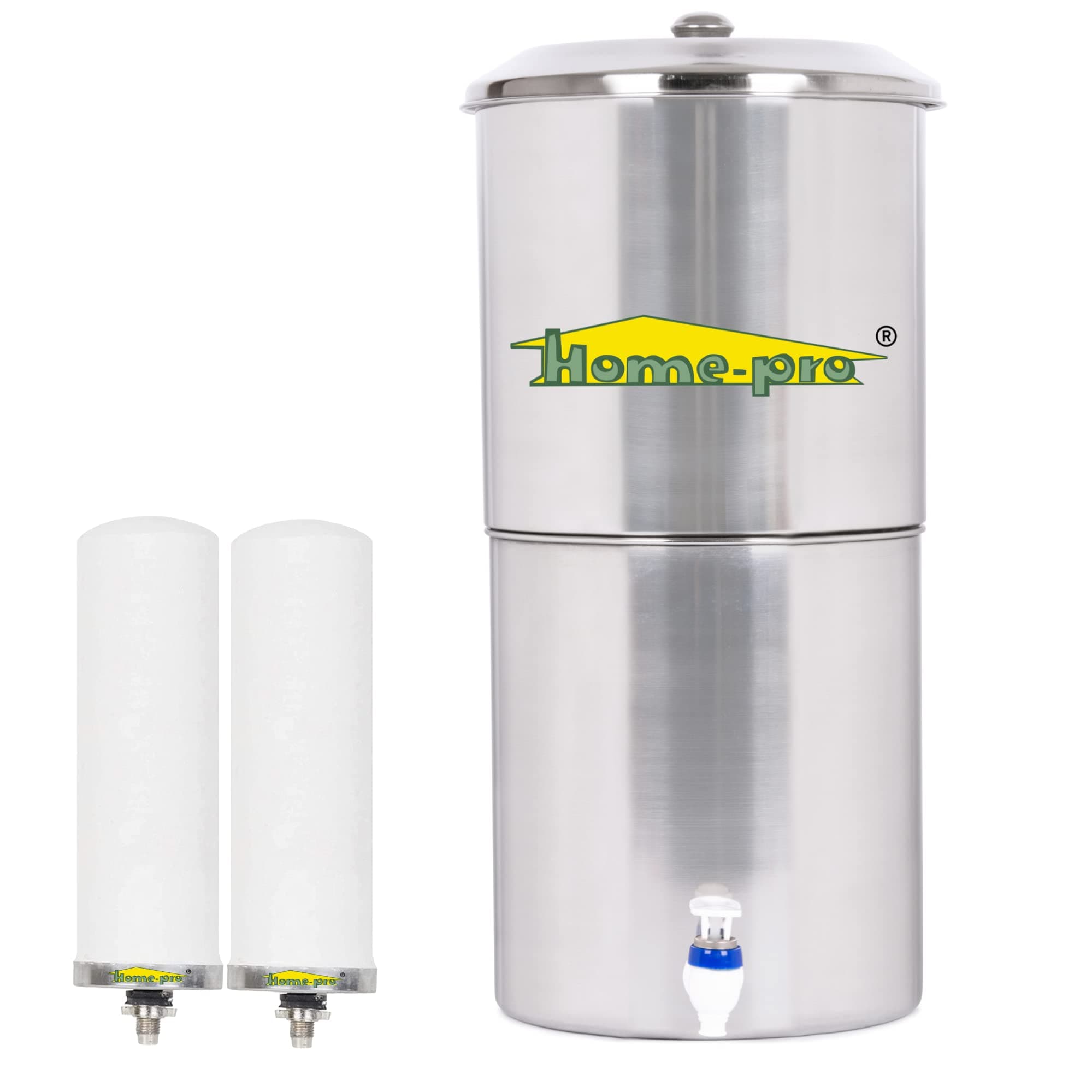Gravity Water Filter and Purifier | 21 Liters Total Capacity (11L Bottom & 10L Top) Made with Stainless Steel |Includes 2 Creamic Long Candle and Food Grade Plastic Tape