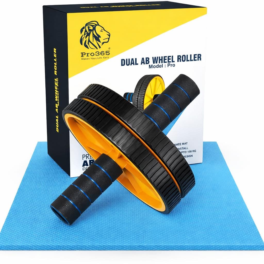 PRO365 Double Ab Wheel Roller Core Abdominal Workout with Knee Mat (Random Color)