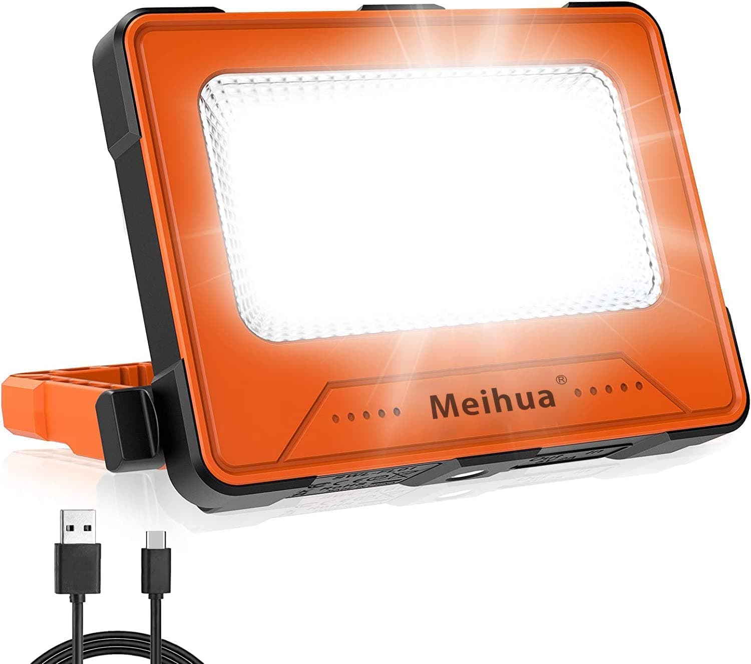 USB & Solar Rechargeable Work Light Equivalent 80W, 3000Lumen 4 Modes Portable Floodlight 10000mAh Battery Power Bank, Camping Light Magnetic for Tent Car Repairing Hiking Fishing Emergency Power Cuts