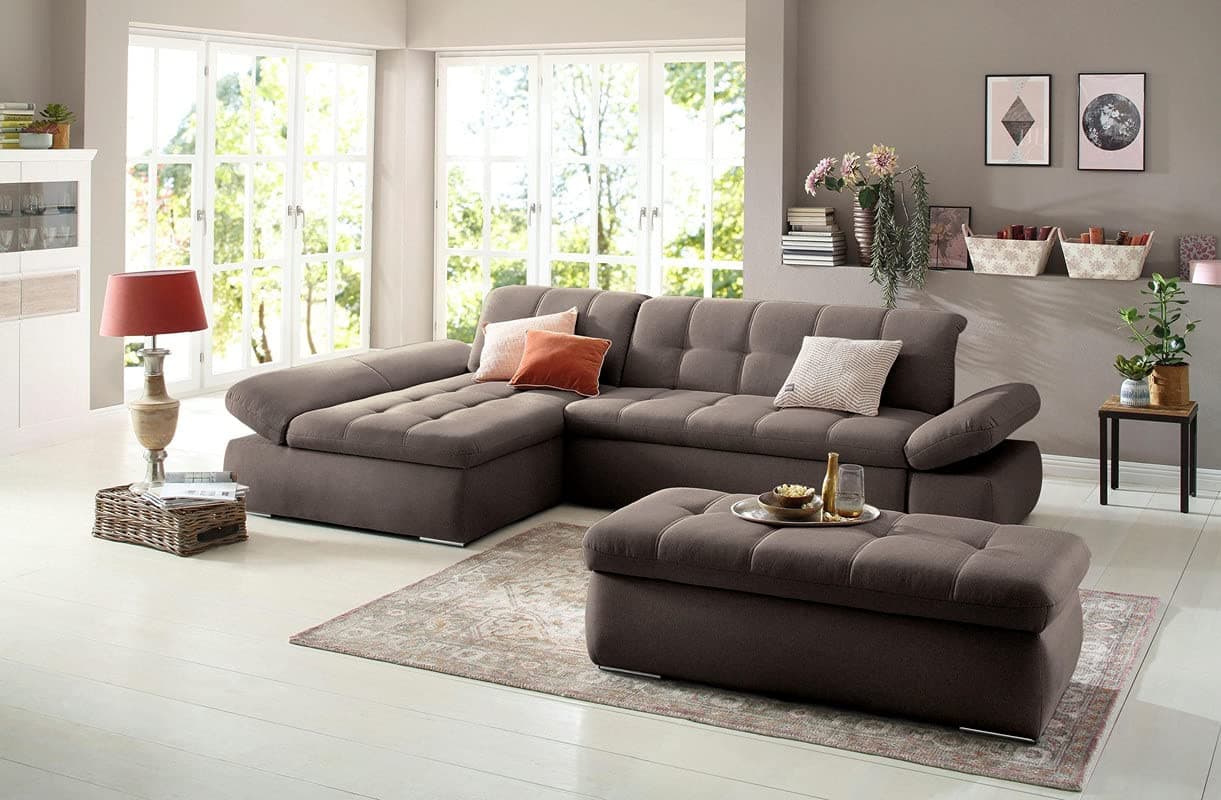 - Fabrique Elementra L-Shaped Sofa Bed 5 Seater Linen Fabric Sofa Set - Premium Furniture for Home Office, Guests, and Contemporary, Comfortable Living Rooms (Left Hand Side) - Dark Brown