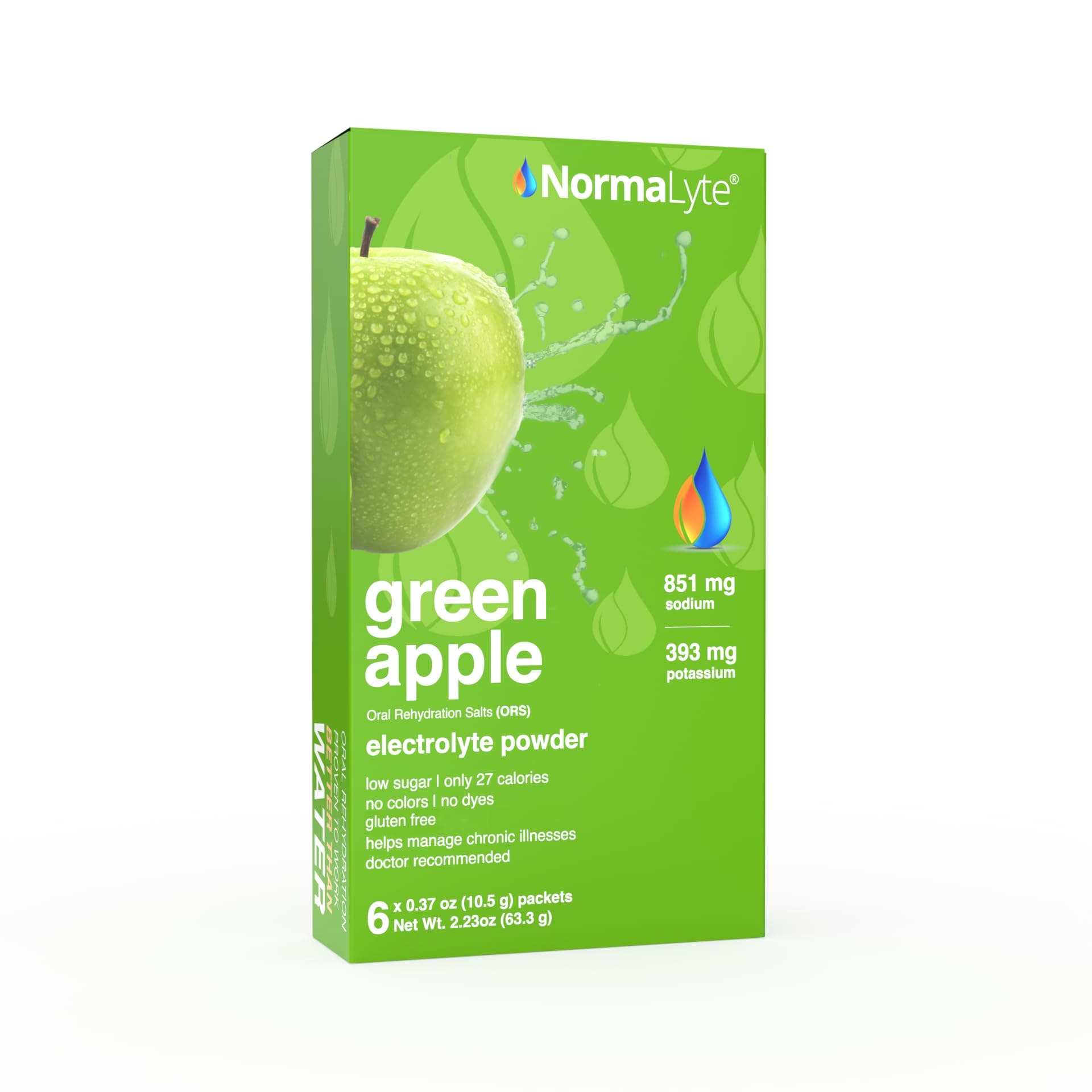 NormaLyte Apple - Electrolyte Powder Packets | Clinically Studied Electrolyte Drink Mix | 6 Count Effective Hydration Sticks