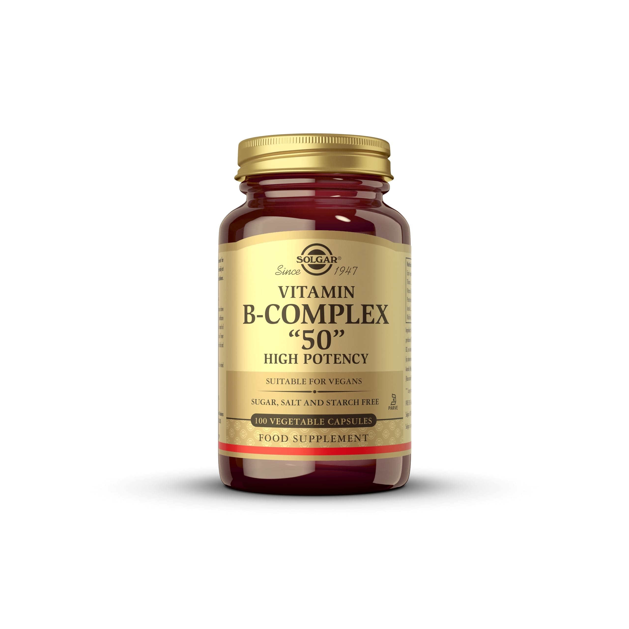 Vitamin B-Complex 50 High Potency - Supports Mental Performance - Reduces Tiredness & Fatigue - Vegan - 100 Vegetable Capsules