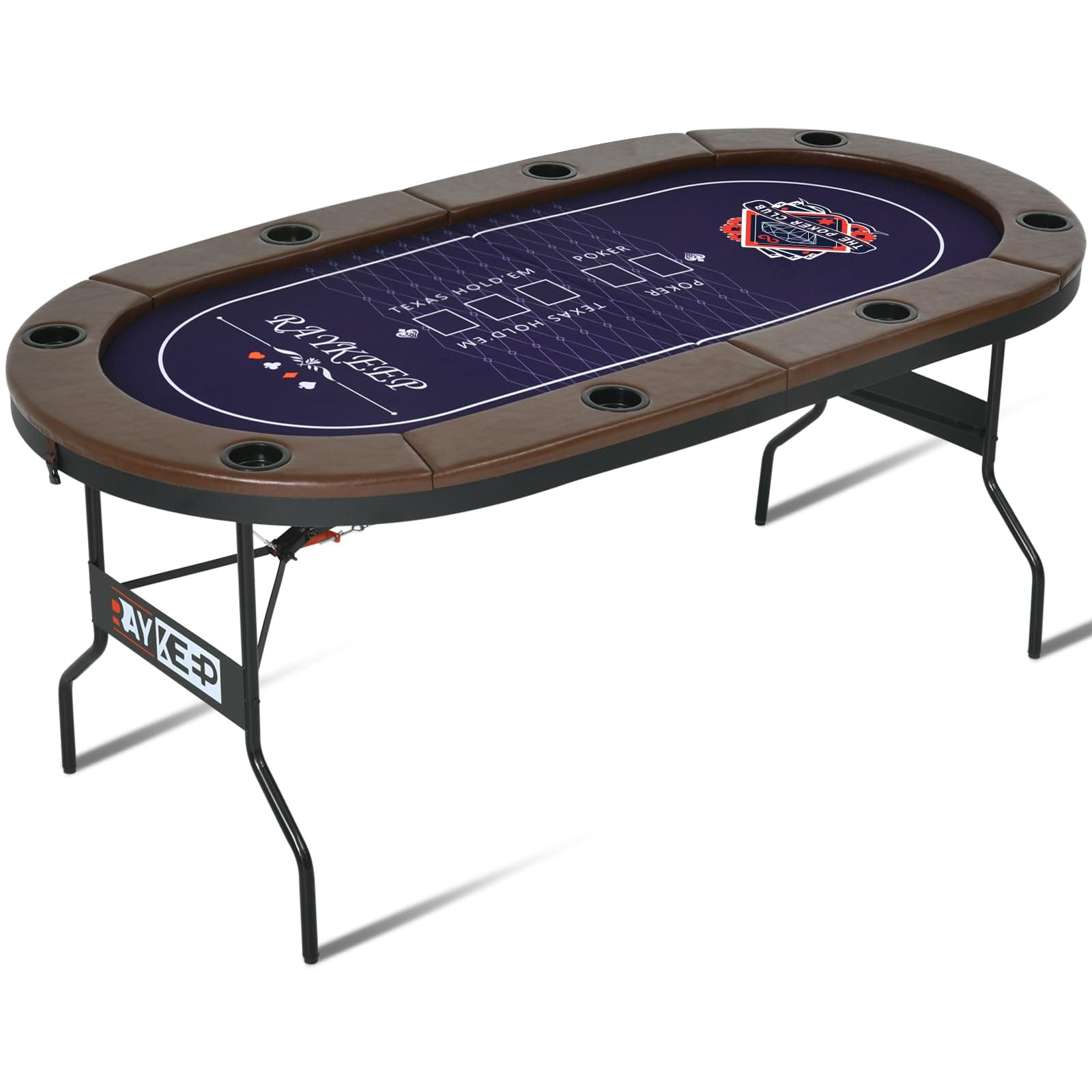 Poker Table Foldable, 8 Player Folding Poker Tables w/Collapsible Legs, Casino Grade Felt, Padded Rails and Cup Holders, Portable Poker Table for Texas Holdem Poker and Blackjack, 71 Inch