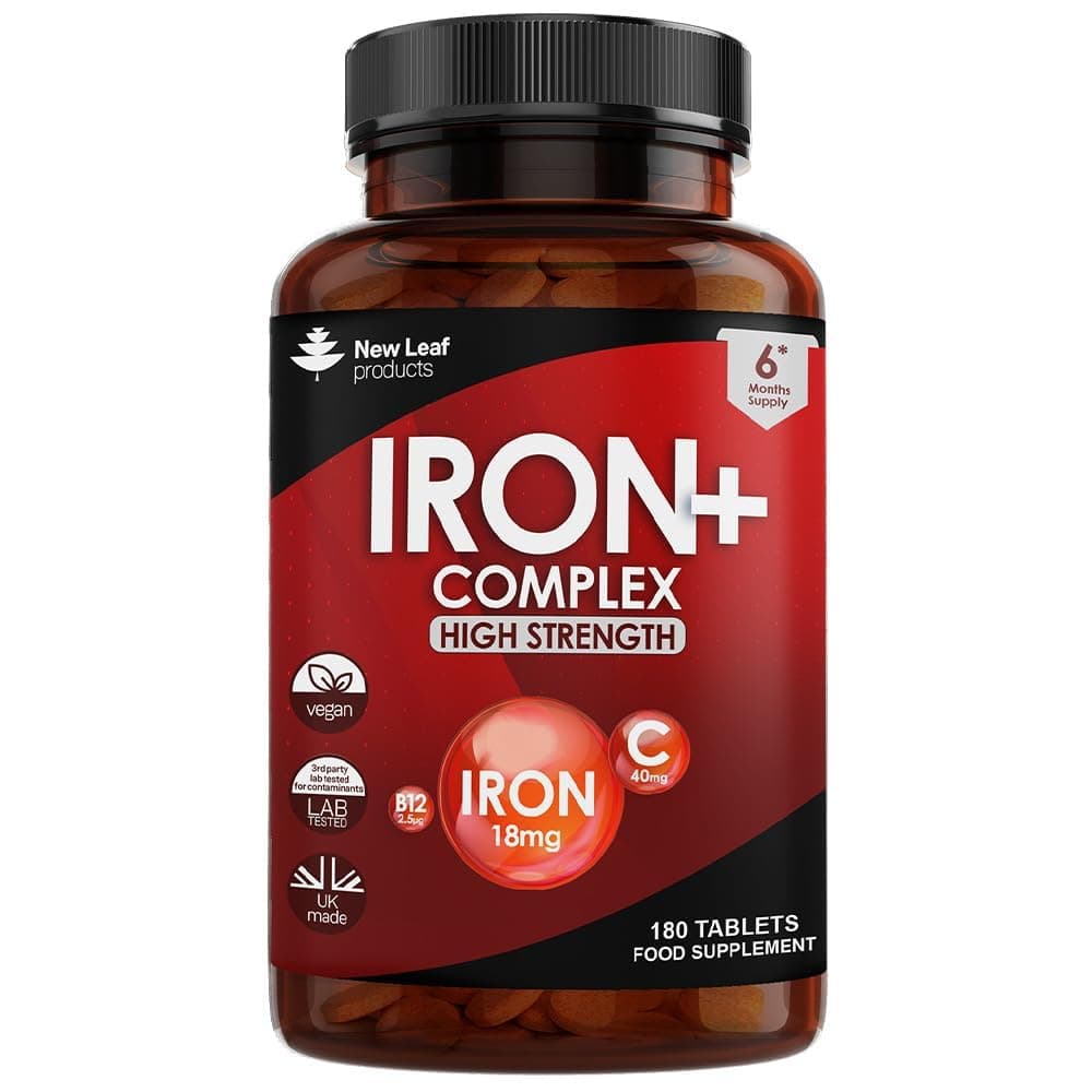 Iron Tablets High Strength and Absorption Complex 18mg - Gentle Iron Supplements Reduction in Tiredness and Fatigue Contributes to Normal Immune System + Vitamins A,C,B2,B12,Folic 180 Tablets