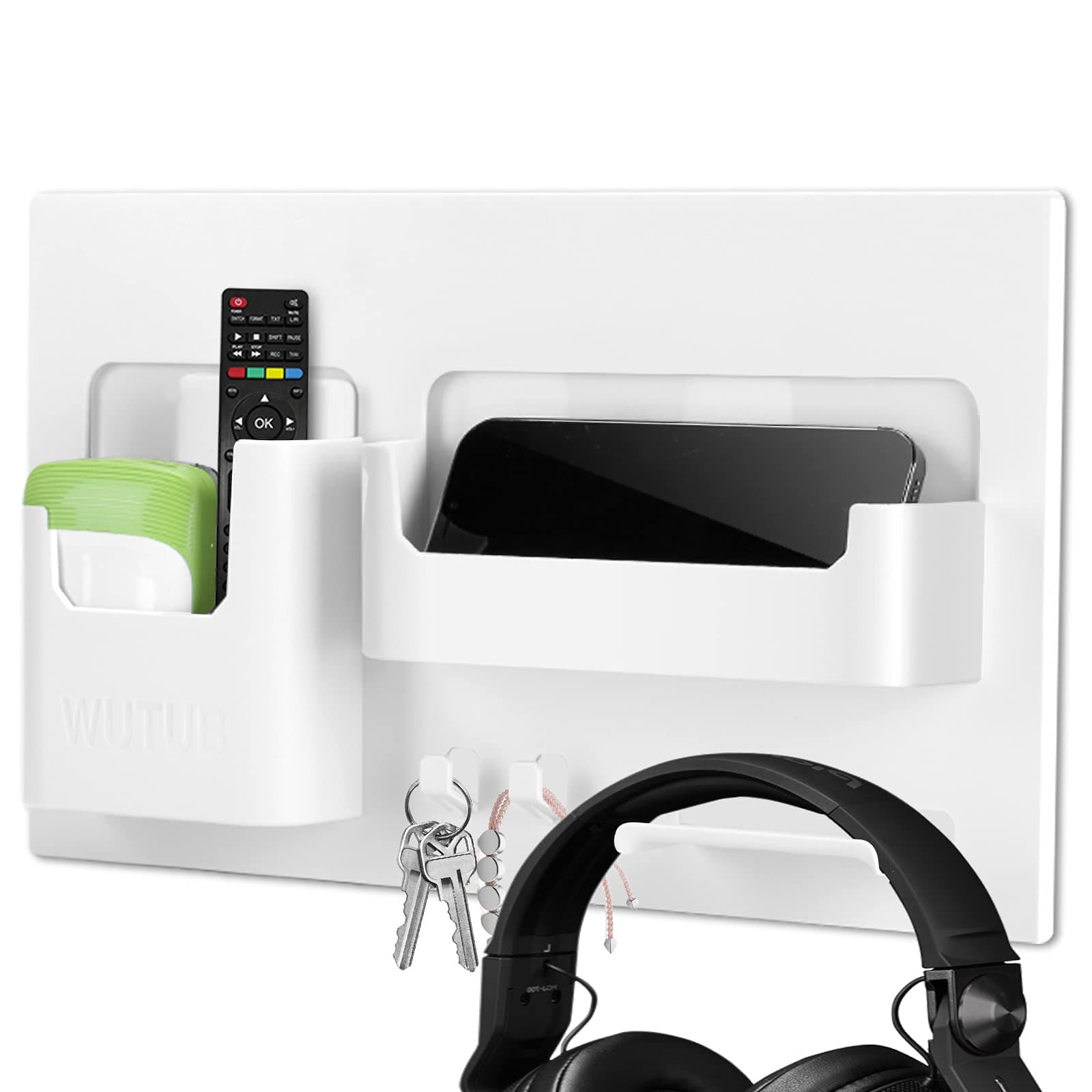 Bedside Shelf Accessories Organizer, Self-Stick on Wall Mount, Ideal Holder for Next to Bed & Table, Dorm, Office, Bedroom Décor, White