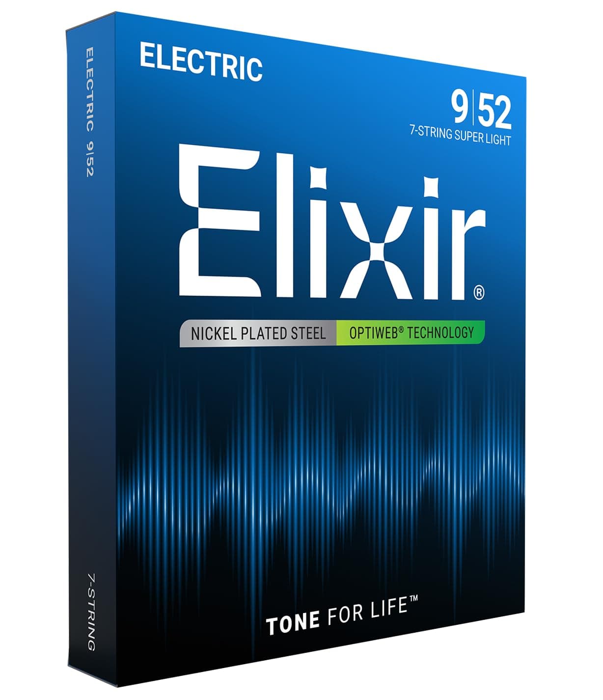 Elixir Strings, Electric Guitar Strings, Nickel Plated Steel with OPTIWEB Technology, Longest-Lasting Crisp Tone with Comfortable Feel, 7 String Set, Super Light 9-52