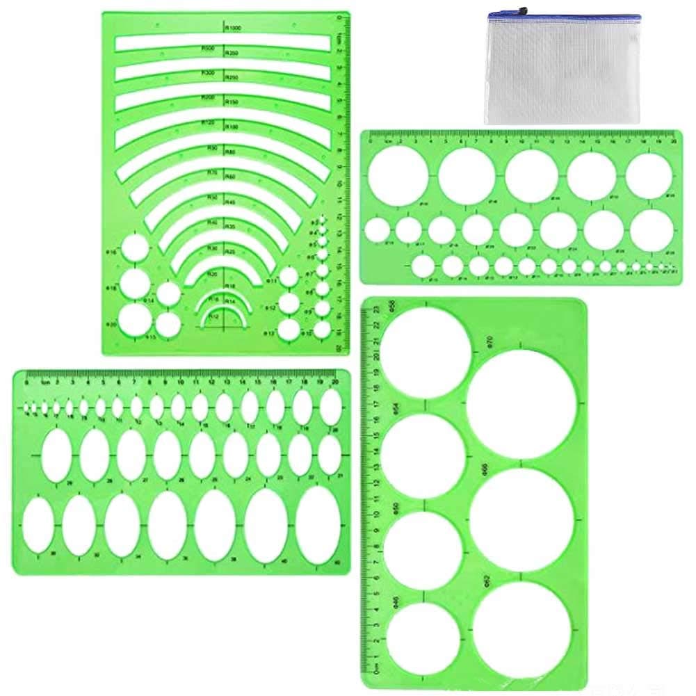 4Pcs Circle Stencil & Oval Geometric Drawing Templates - Plastic Measuring Templates for Quilting, Painting, Art, Formwork, School