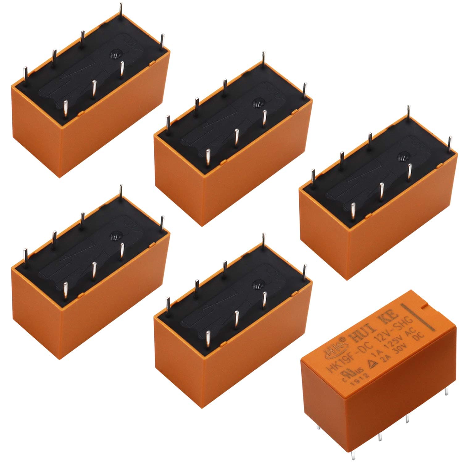Tnisesm 6pcs Coil DPDT PCB Power Relay DC 12V 8 Pins Mini Power Relay HK19F-8P-12V