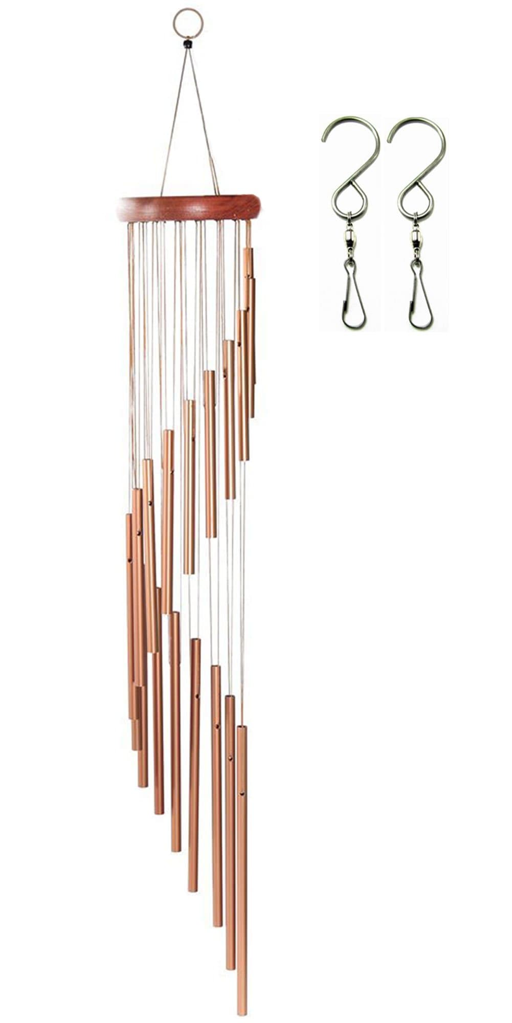 Iserlohn 34 Inch Wind Chimes with 2 Swivel Hooks Clips, Wood and Aluminum Windchimes for Patio, Garden, Terrace and Balcony, Bronze
