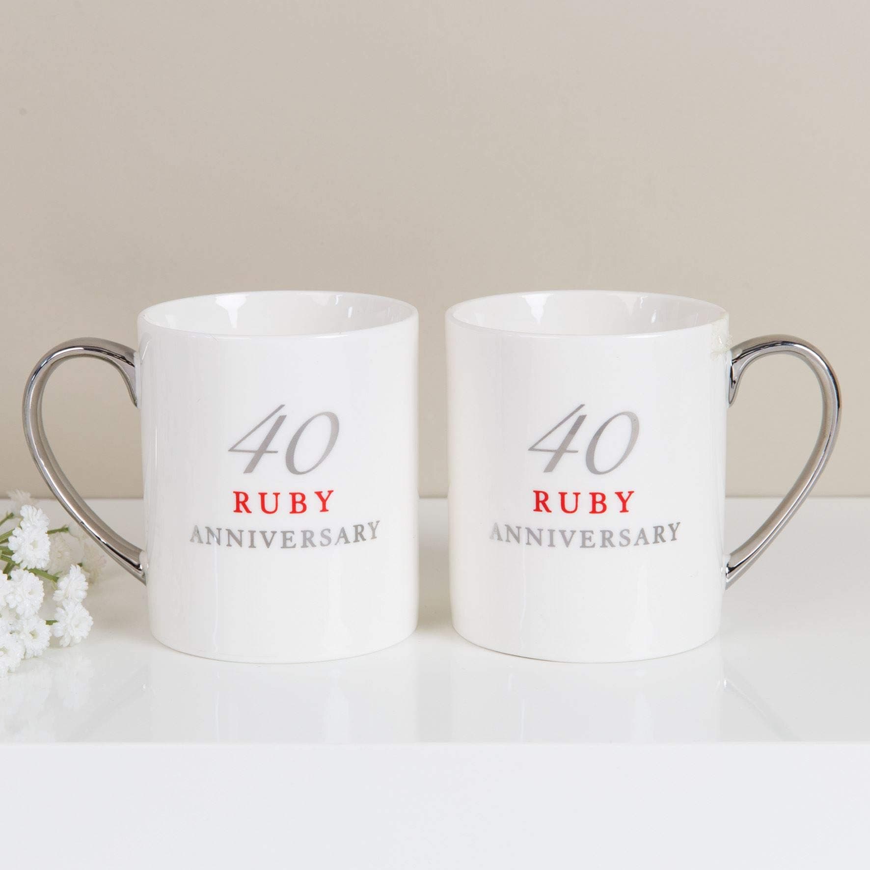 Widdop Amore Set of 2 Bone China 40th Ruby Anniversary Mugs