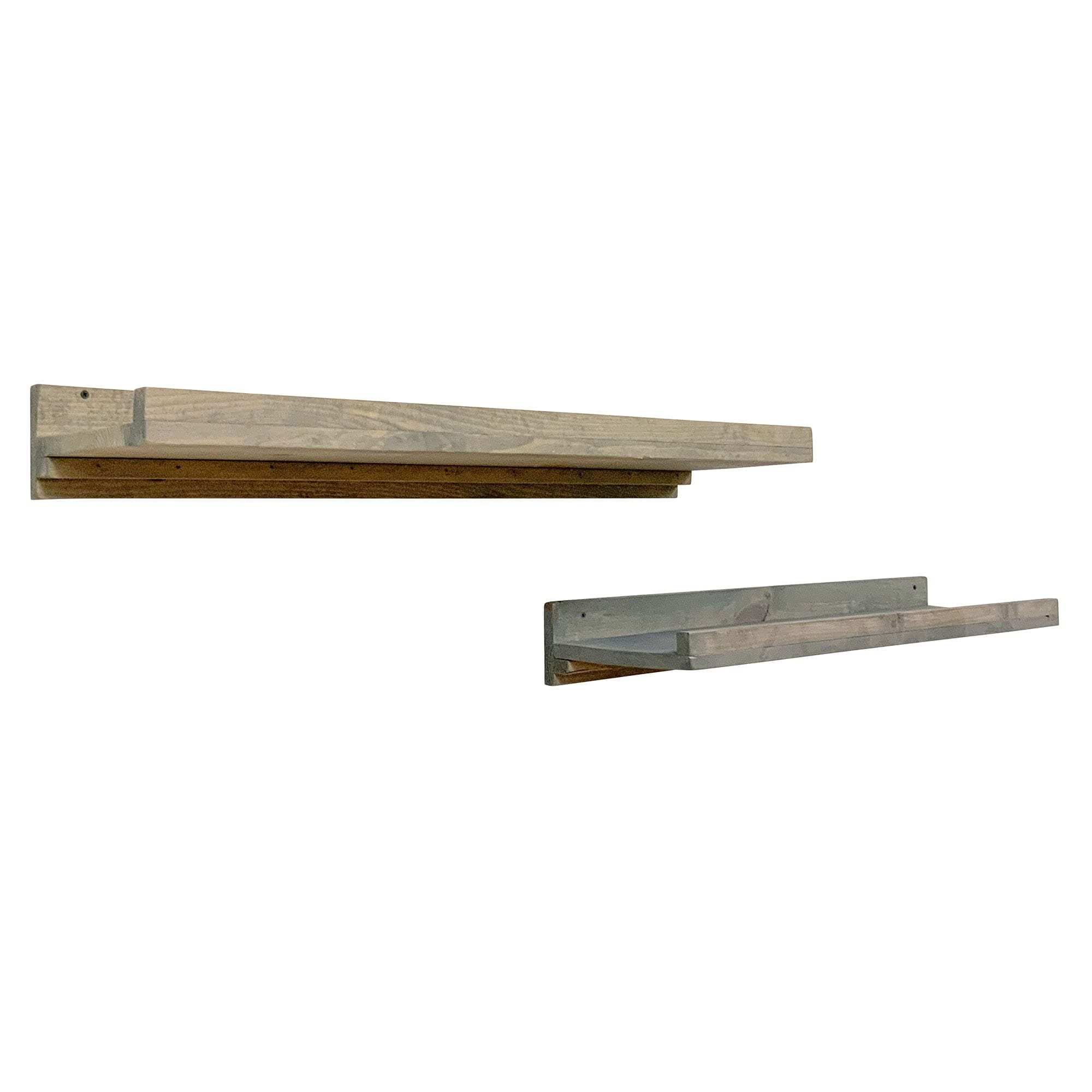 del Hutson Designs 36 Inch Rustic Luxe Farmhouse Solid Natural Pine Wood Wall Mount Display Picture Ledge Floating Shelf Pair, Gray (Set of 2)
