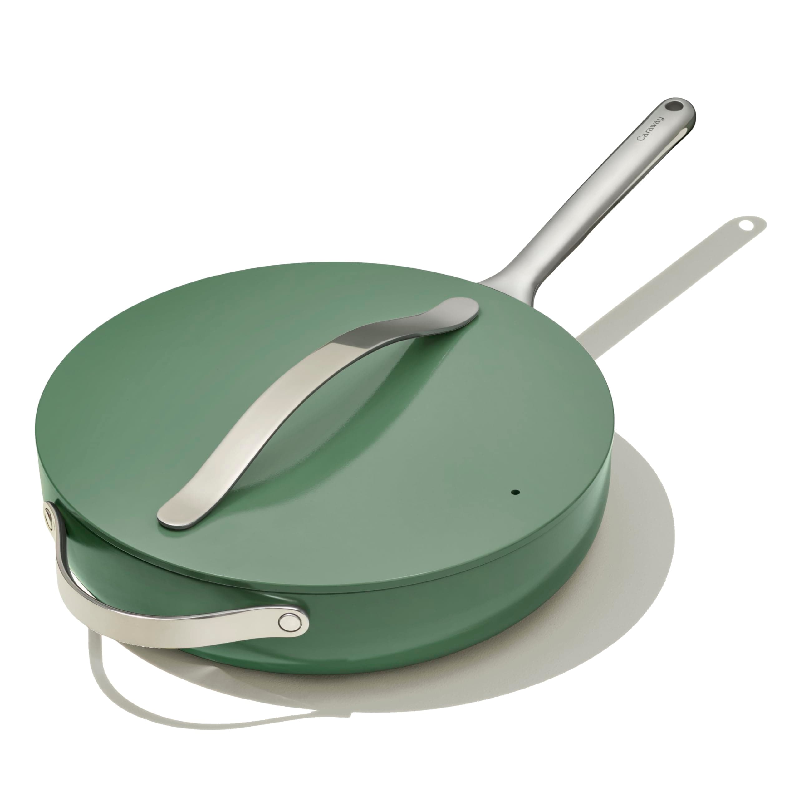 Caraway Ceramic Sauté Pan with Lid – Durable, Non-Toxic Ceramic Coated Interior – Stainless Steel Handles – Induction, Gas, & Electric Stovetop Safe – Oven Safe – Sage