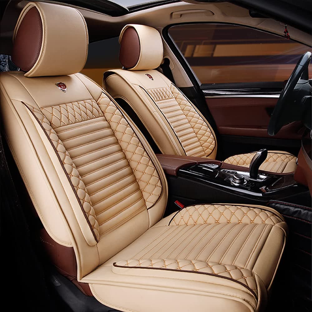 Custom Car Seat Covers Fit for Pacifica 2004-2008 5-Seat Full Set All Weather PU Leather Front Rear Seat Protector with Waterproof Airbag Standard Edition Beige