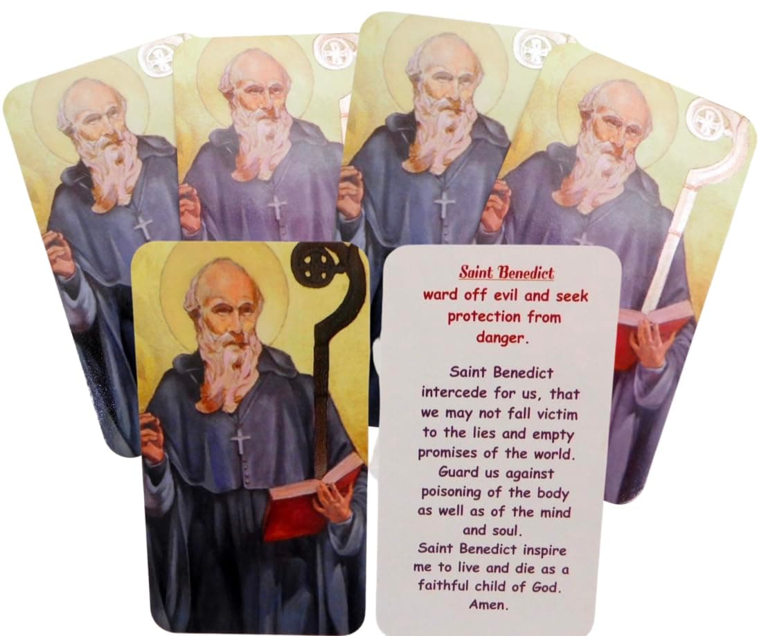 St Benedict Holy Card Bulk Pack with Patron Saint Protection From Evil Prayer, Set of 10