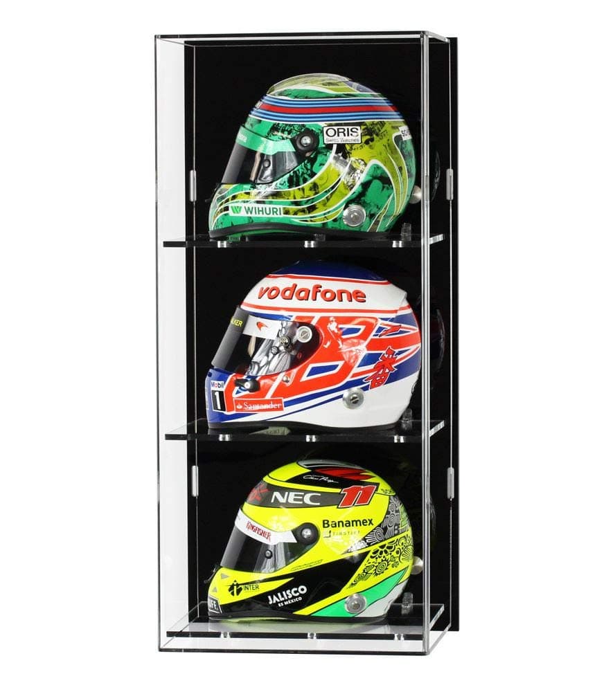 Acrylic Wall Display Case for Three 1:2 Scale Model F1/GP Helmets from Widdowsons Ltd