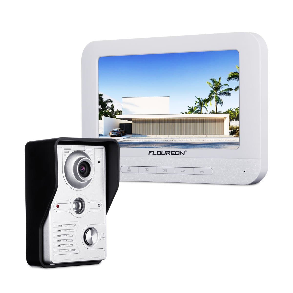 FLOUREON Video Doorbell Interphone Security Intercom System with 7 inch Colour TFT LCD Monitor and IR LED Night Vision Camera for Private Houses, Villas, Offices, Hotels