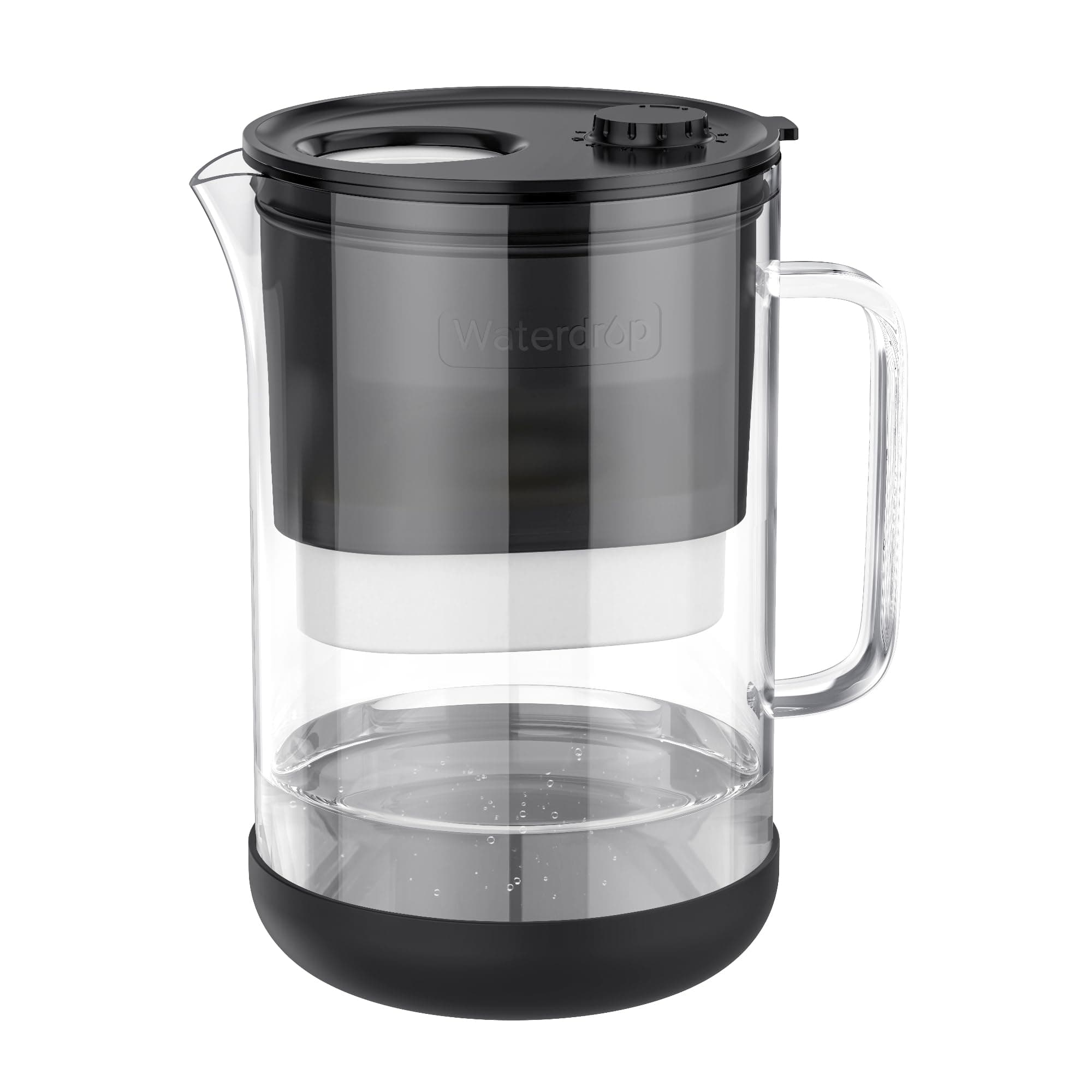 Waterdrop Large Glass Water Filter Pitcher, Eco-Friendly, with 1 NSF 53&42&372 Certified Filter, 10-Cup, Reduces PFOA/PFOS, Chlorine, Cadmium, Copper, Mercury, BPA Free, Easy to Clean, Black