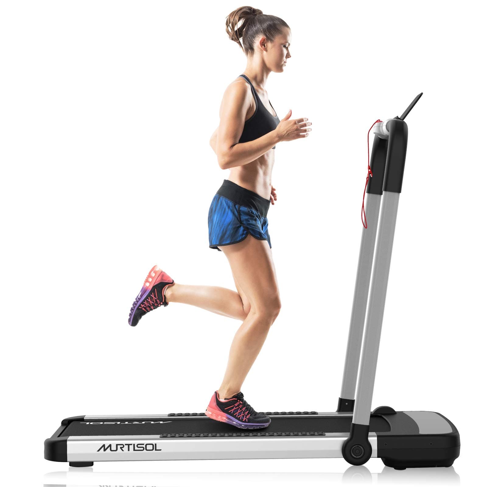 Murtisol 2 in 1 Folding Treadmill, 2.25HP Under Desk Electric Treadmill, Installation-Free with APP, Remote Control and LED Display, Portable Walking Machine for Home, Office & Gym