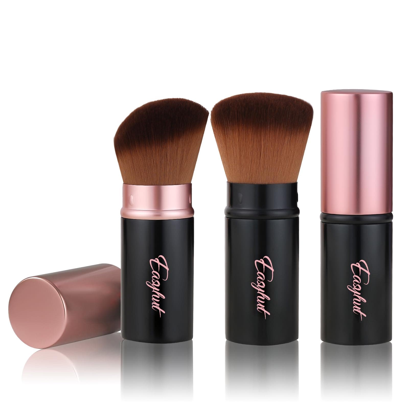 Retractable Kabuki Makeup Brushes 2 Pcs Blush Brushes Set Portable Powder Brushes with Flat and Angled Top for Liquid Cream Girls Cosmetics Travel, Large/1.18inch, Rose Gold