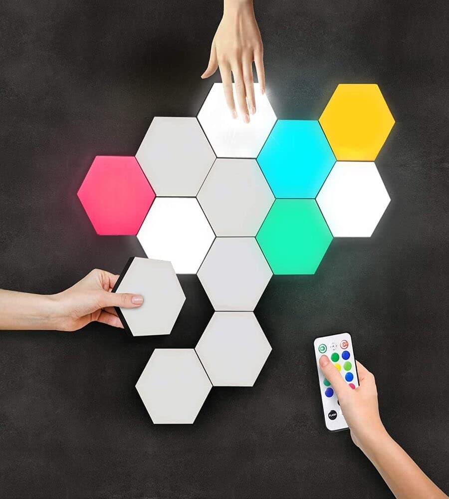 showkah® 6 Piece Hexagon Light with Remote Control Smart LED Wall Light Panels Touch-Sensitive RGB Gaming Light | Night Light | DIY Lighting for Gaming Room Bedroom Party Hall Light