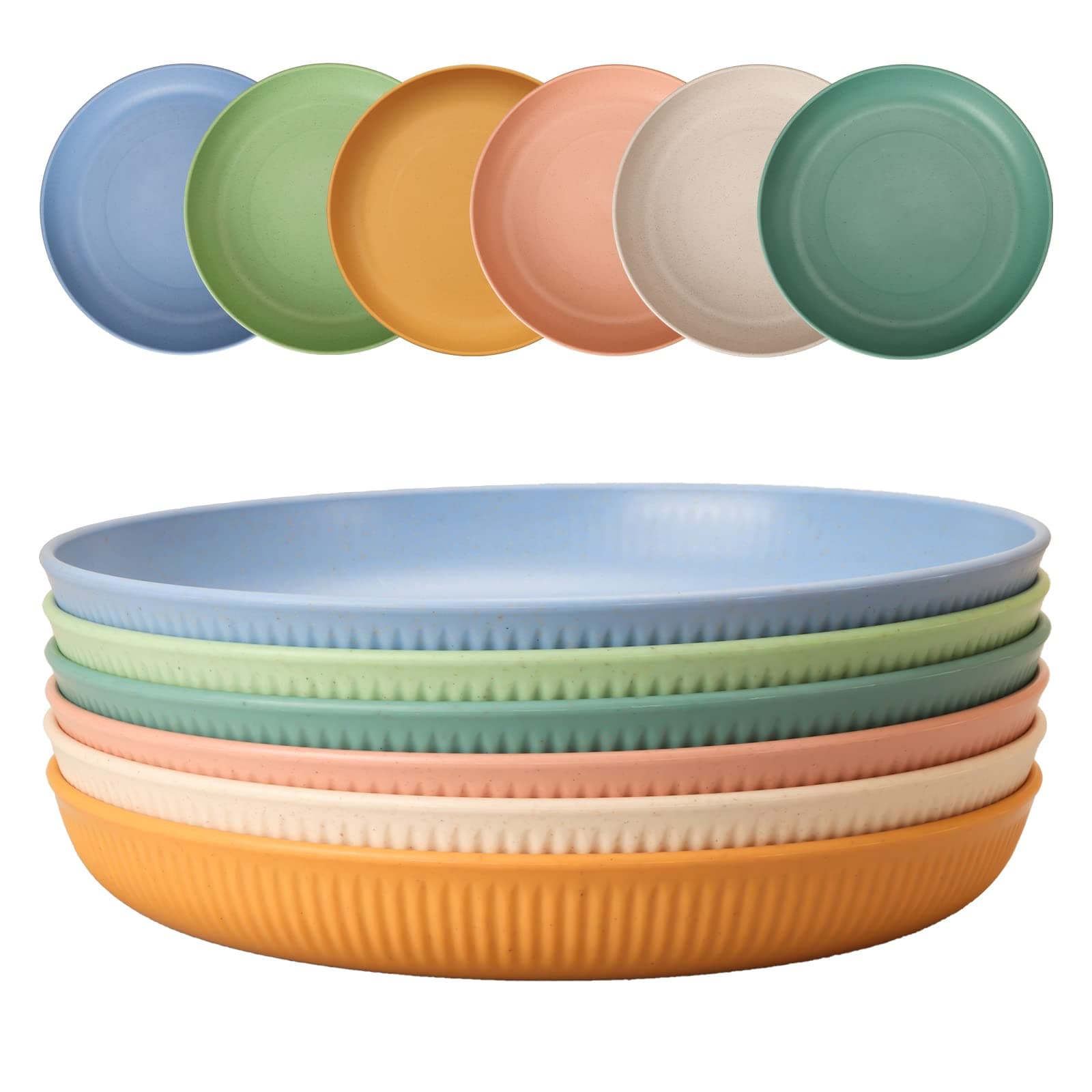 6pcs Unbreakable Dinner Plates Set, Plastic Deep Camping Plates, 9 Inch Picnic Plates for Salad, Pasta, Party, Home, Office, Microwave and Dishwasher Safe