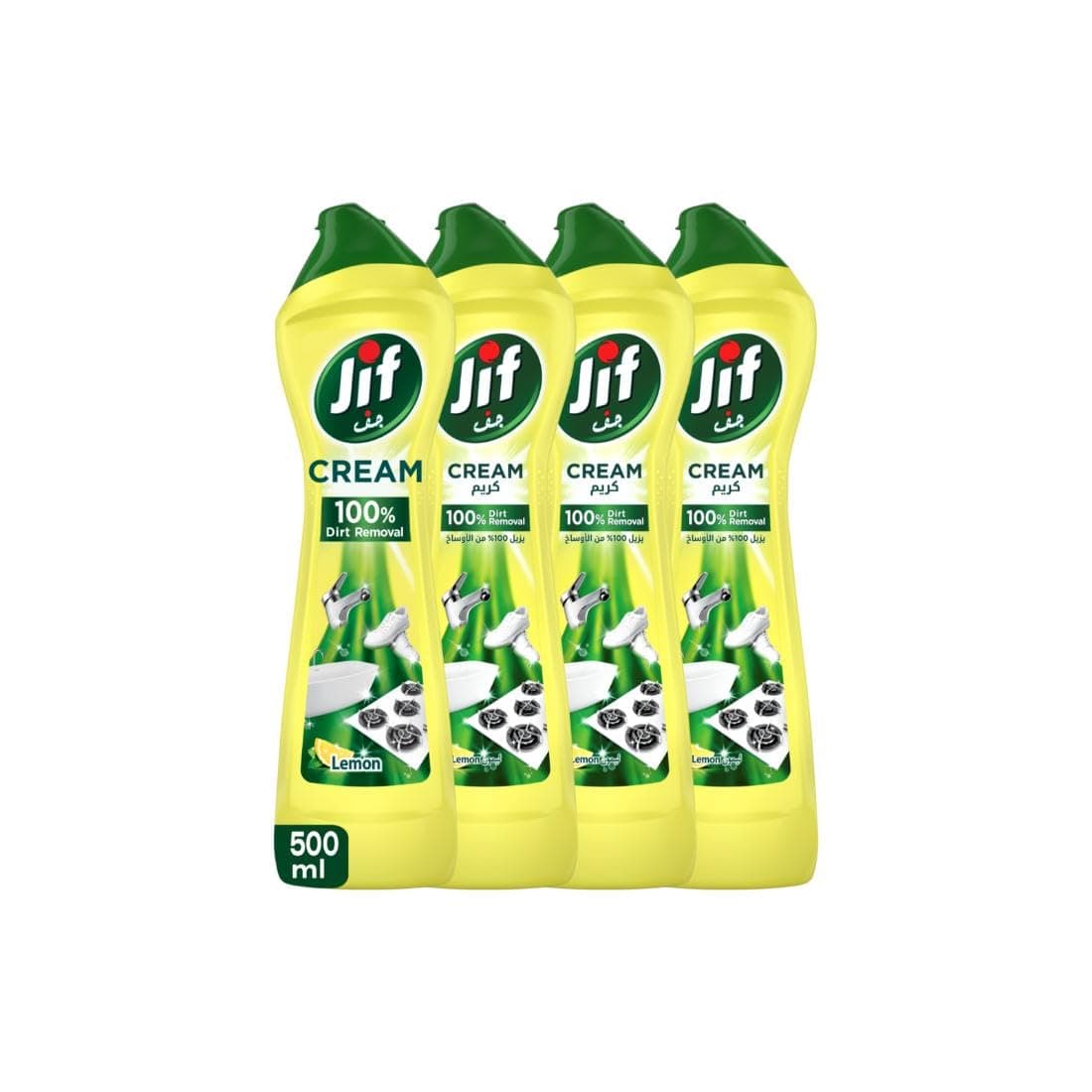 JIF Cream Cleaner, with micro crystals technology, Lemon, eliminates grease, burnt food & limescale stains, 4 x 500ml