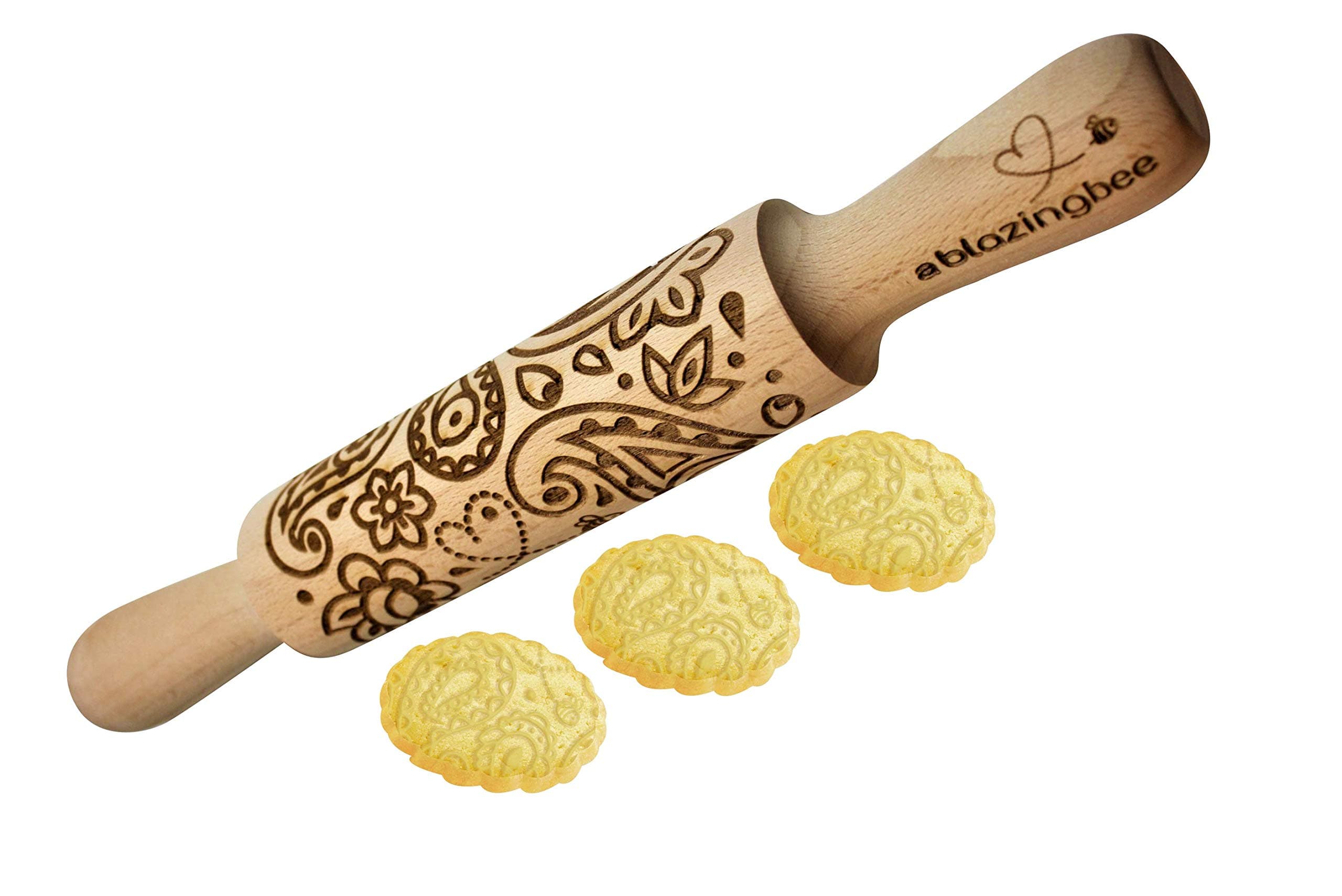 Embossed Rolling Pin Paisley Multi-Purpose Engraving Eco-Friendly Naturally Made Baking Accessory Tool For Pastries & Arts ablazingbee