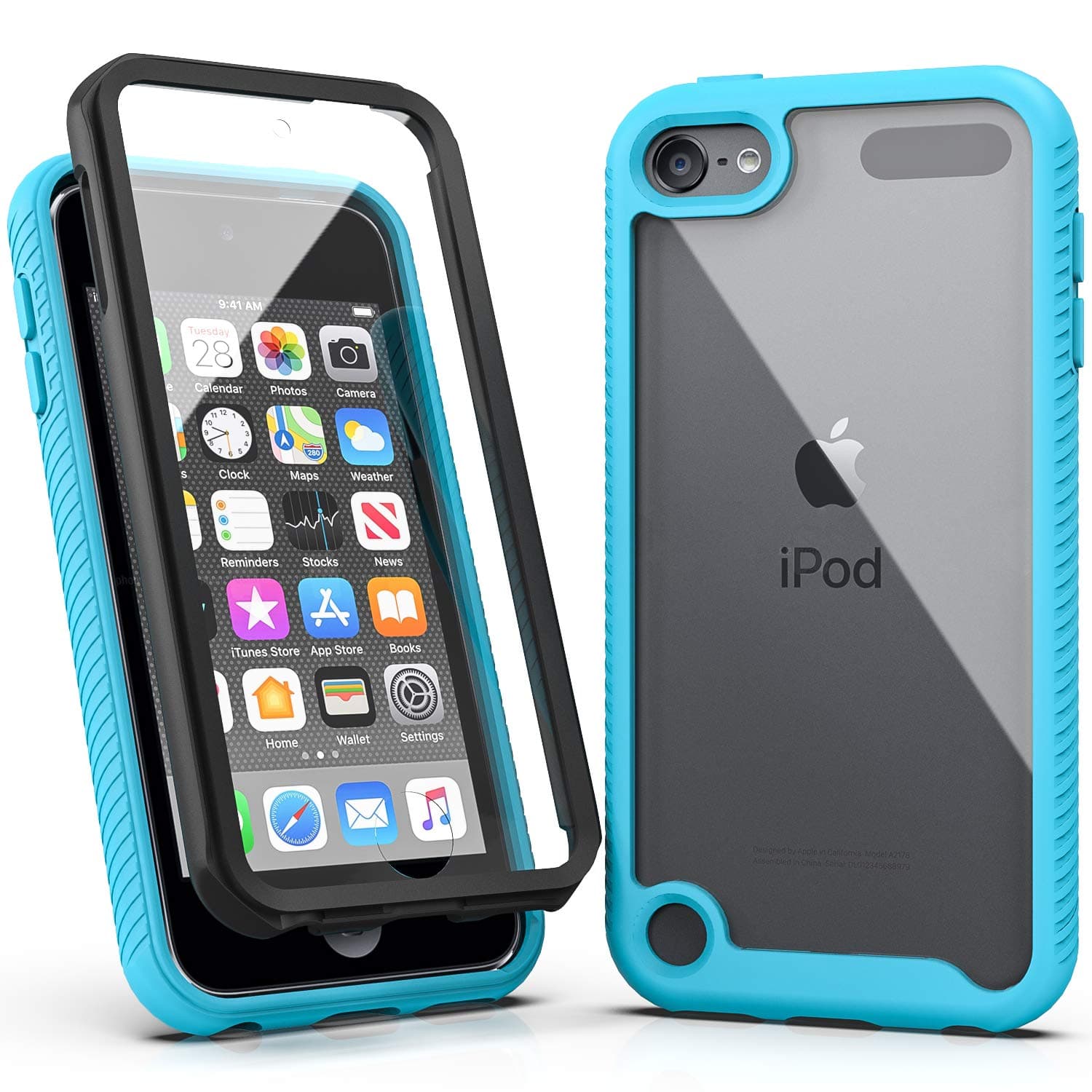 SLMY Armor Shockproof Case with Screen Protector - Heavy Duty, Hybrid, Rugged Cover for iPod Touch 5/6/7 (Blue)