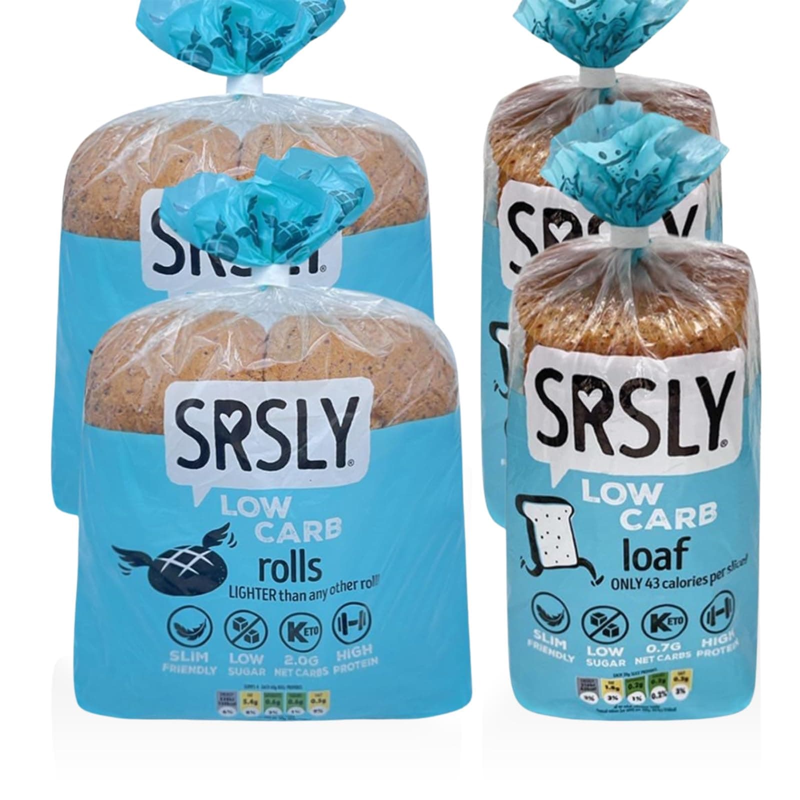 SRSLY Low Carb Bread Freshly Baked Multi Buy Pack | 2 Low Carb Keto Loaves & 8 Rolls | 0.7g Carbs Per Slice | 2g Carbs Per Roll | High Protein & Fibre Low Sugar Keto Bread Bundle Pack