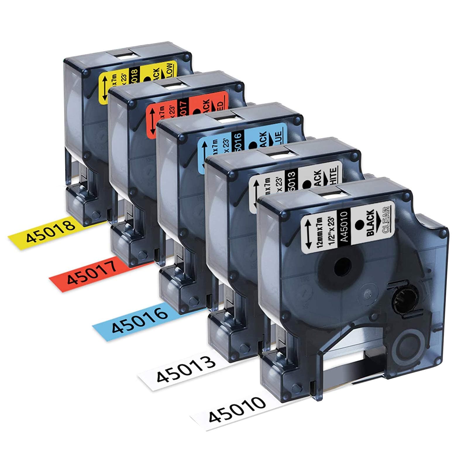 6 Pack DYMO D1 Label Tape Combo Set, 12mm x 7m, Replacement DYMO 45010 45013 45016 45017 45018 45019 Compatible for DYMO LabelManager 160 280 420P PnP 220P 360D 450 210D